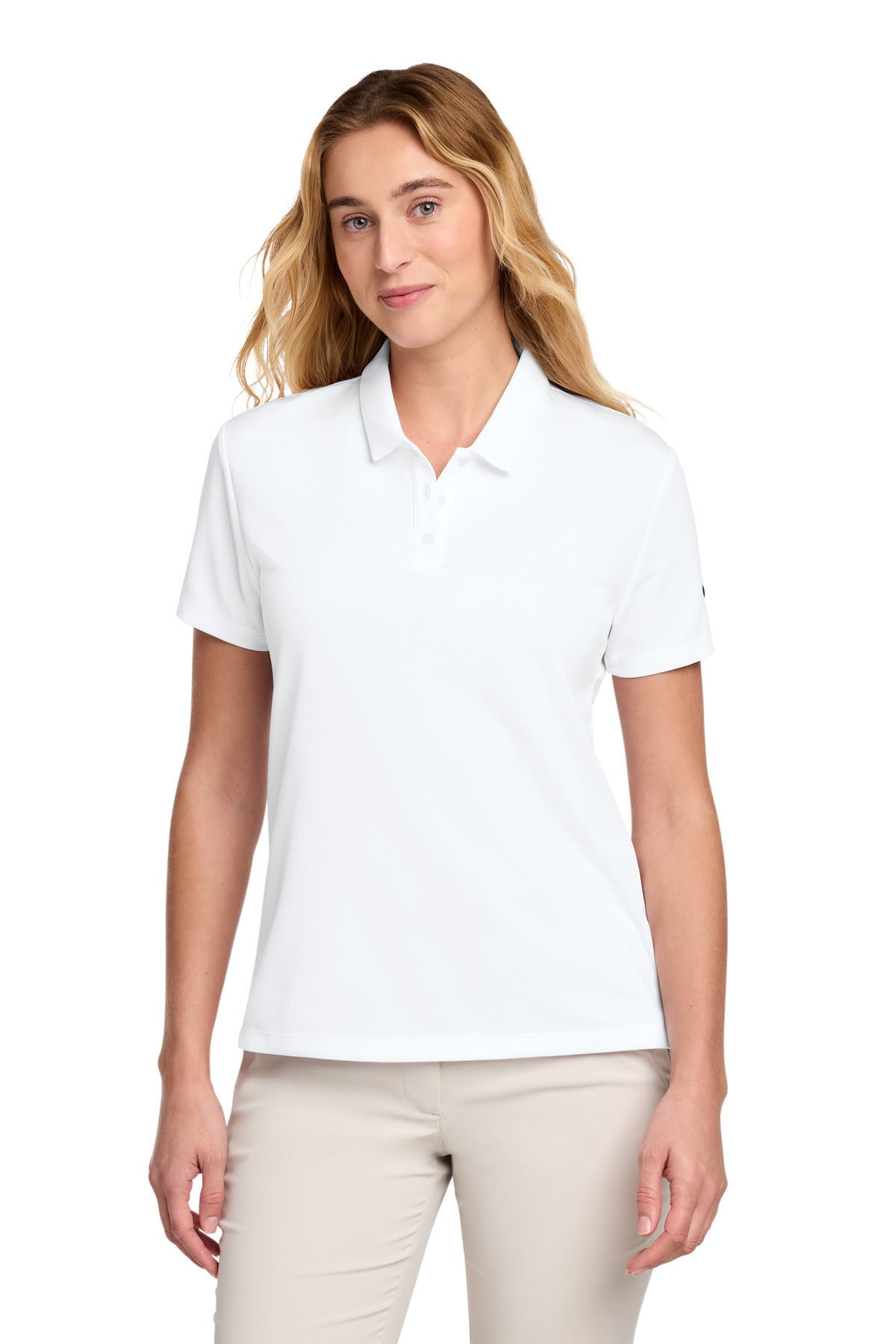 Custom White Women's Dry Essential Solid Polo NKBV6043, personalized by SanCanDo Swag in Argyle, TX