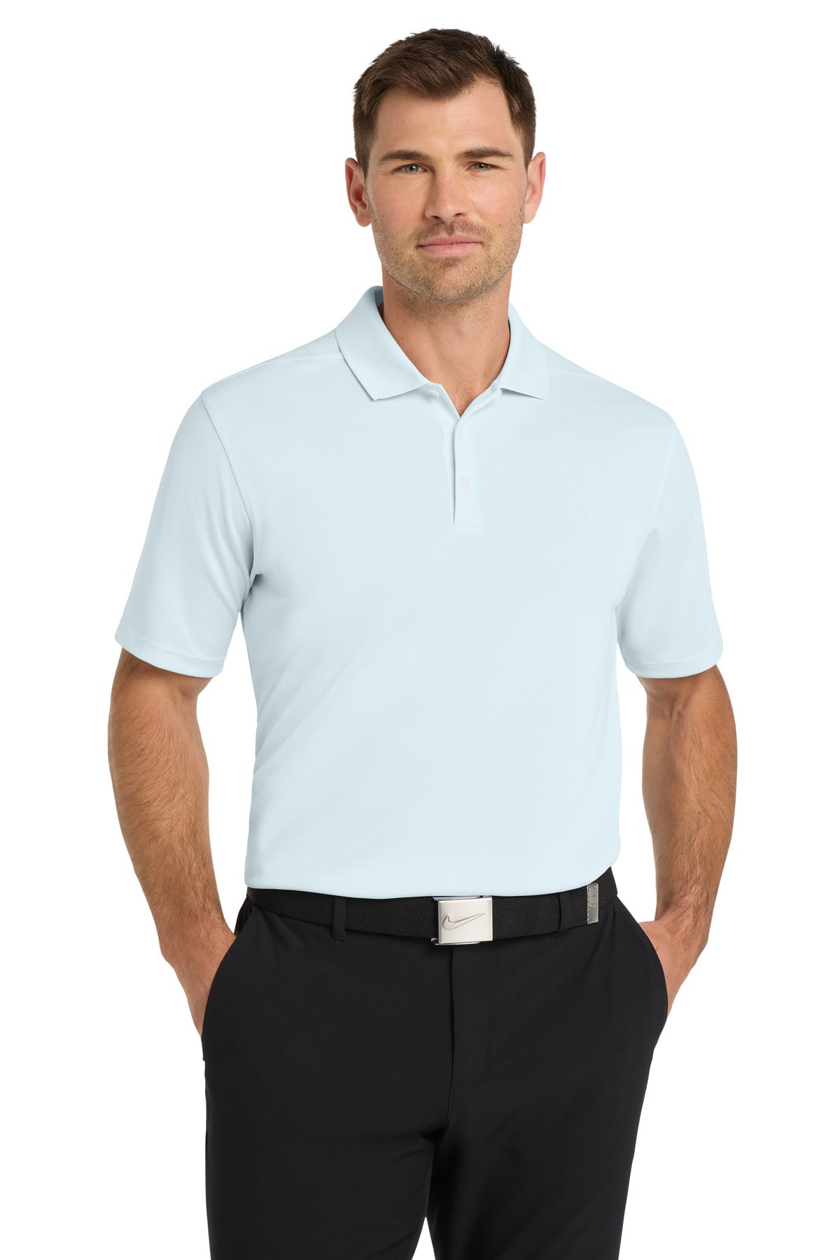 Custom Blue Tint Dri-FIT Micro Pique 2.0 Polo NKDC1963, personalized by SanCanDo Swag in Argyle, TX