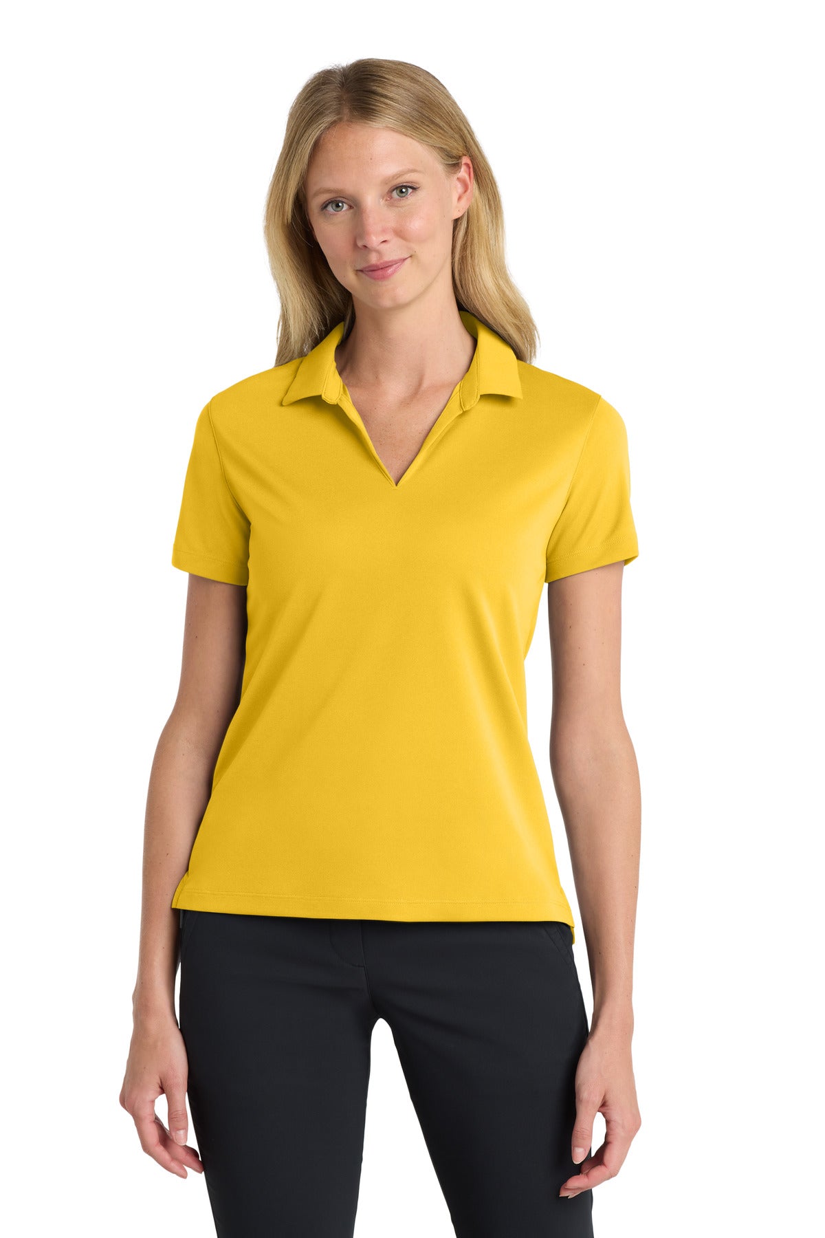 Custom Varsity Maize Women's Dri-FIT Micro Pique 2.0 Polo NKDC1991, personalized by SanCanDo Swag in Argyle, TX