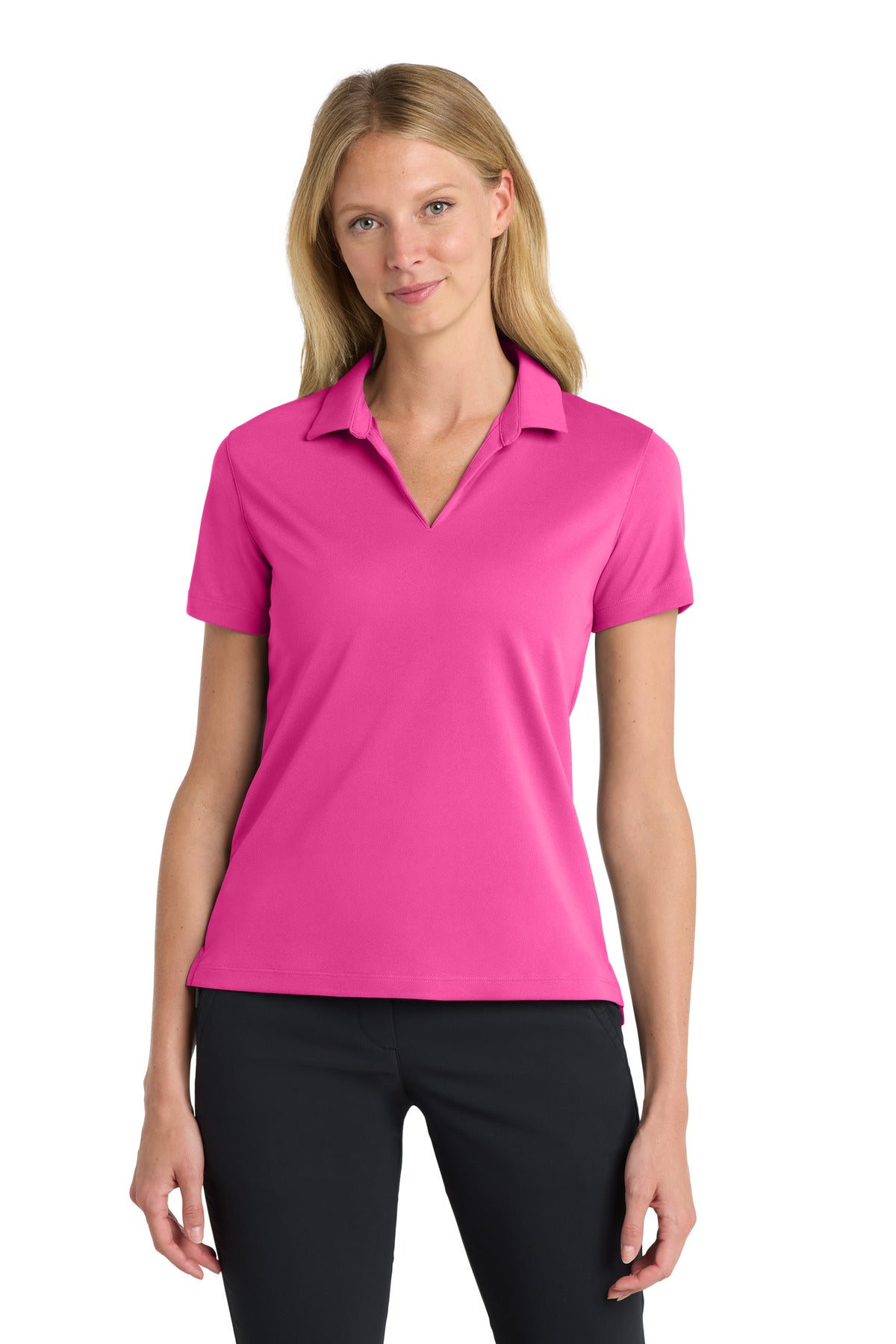 Custom Vivid Pink Women's Dri-FIT Micro Pique 2.0 Polo NKDC1991, personalized by SanCanDo Swag in Argyle, TX