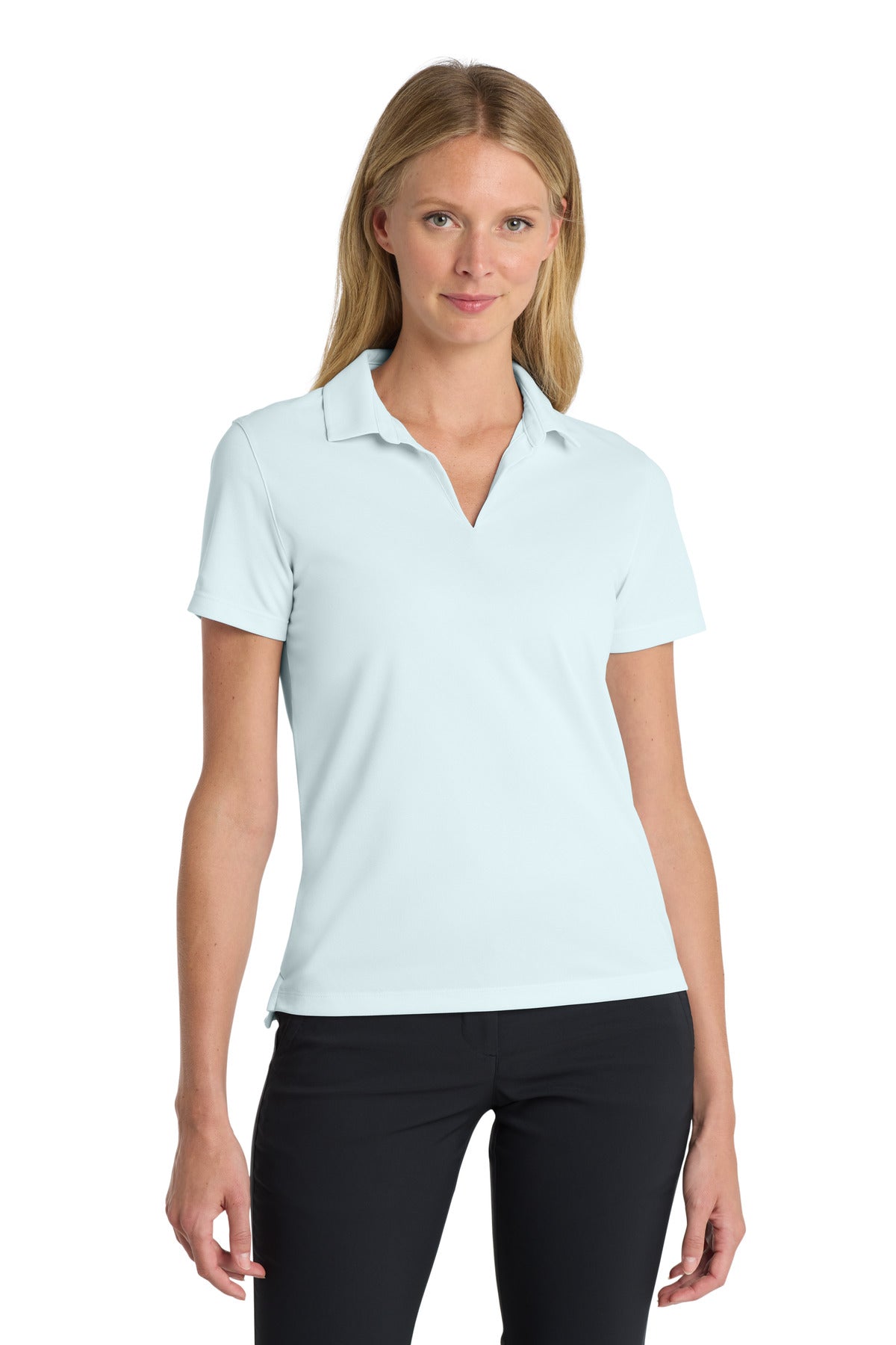 Custom Blue Tint Women's Dri-FIT Micro Pique 2.0 Polo NKDC1991, personalized by SanCanDo Swag in Argyle, TX