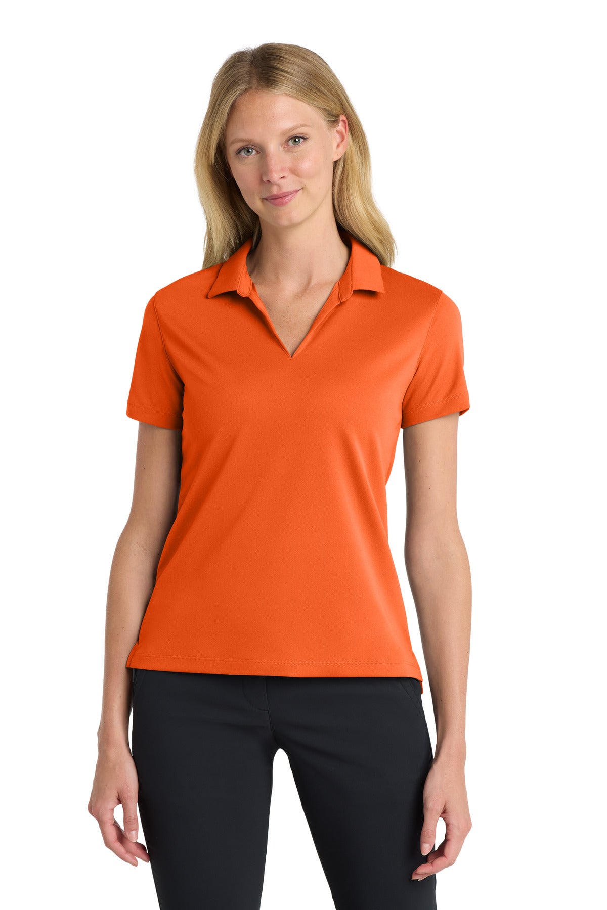 Custom Brilliant Orange Women's Dri-FIT Micro Pique 2.0 Polo NKDC1991, personalized by SanCanDo Swag in Argyle, TX
