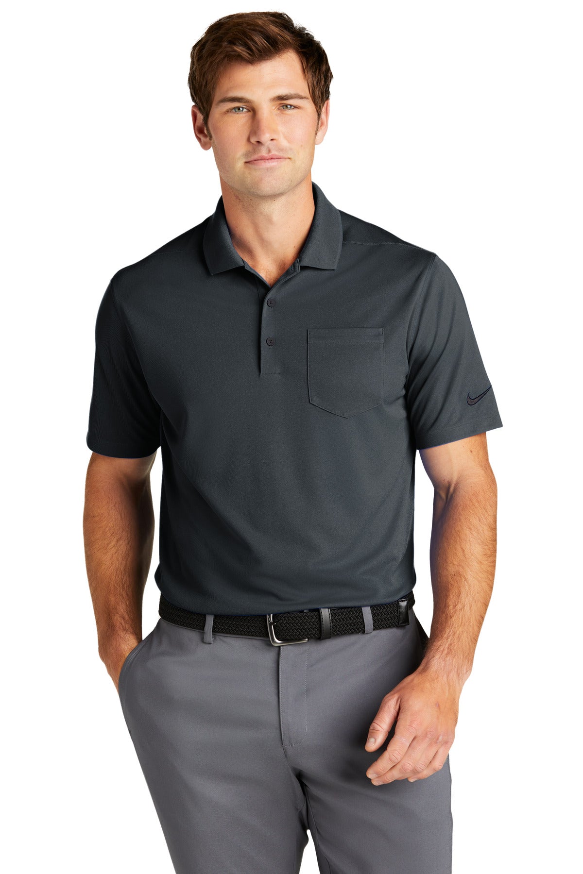 Custom Anthracite Dri-FIT Micro Pique 2.0 Pocket Polo NKDC2103, personalized by SanCanDo Swag in Argyle, TX