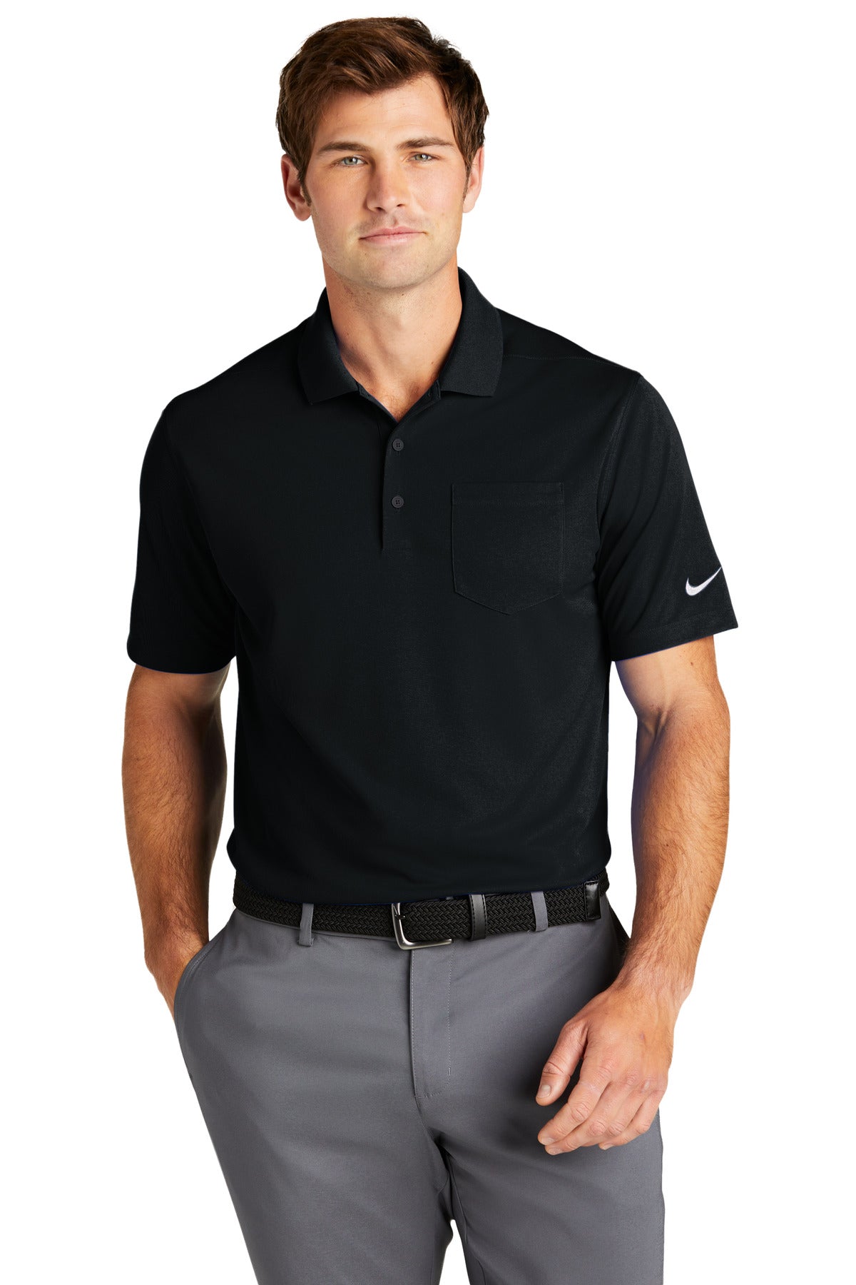 Custom Black Dri-FIT Micro Pique 2.0 Pocket Polo NKDC2103, personalized by SanCanDo Swag in Argyle, TX