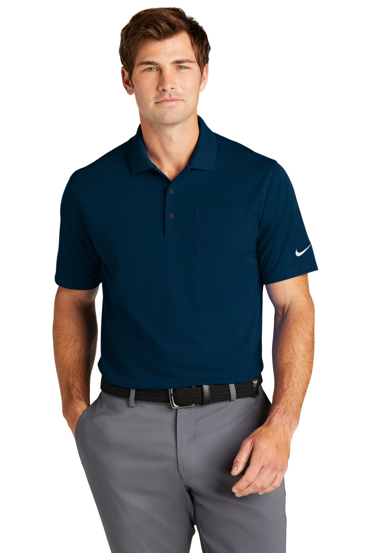 Custom Navy Dri-FIT Micro Pique 2.0 Pocket Polo NKDC2103, personalized by SanCanDo Swag in Argyle, TX