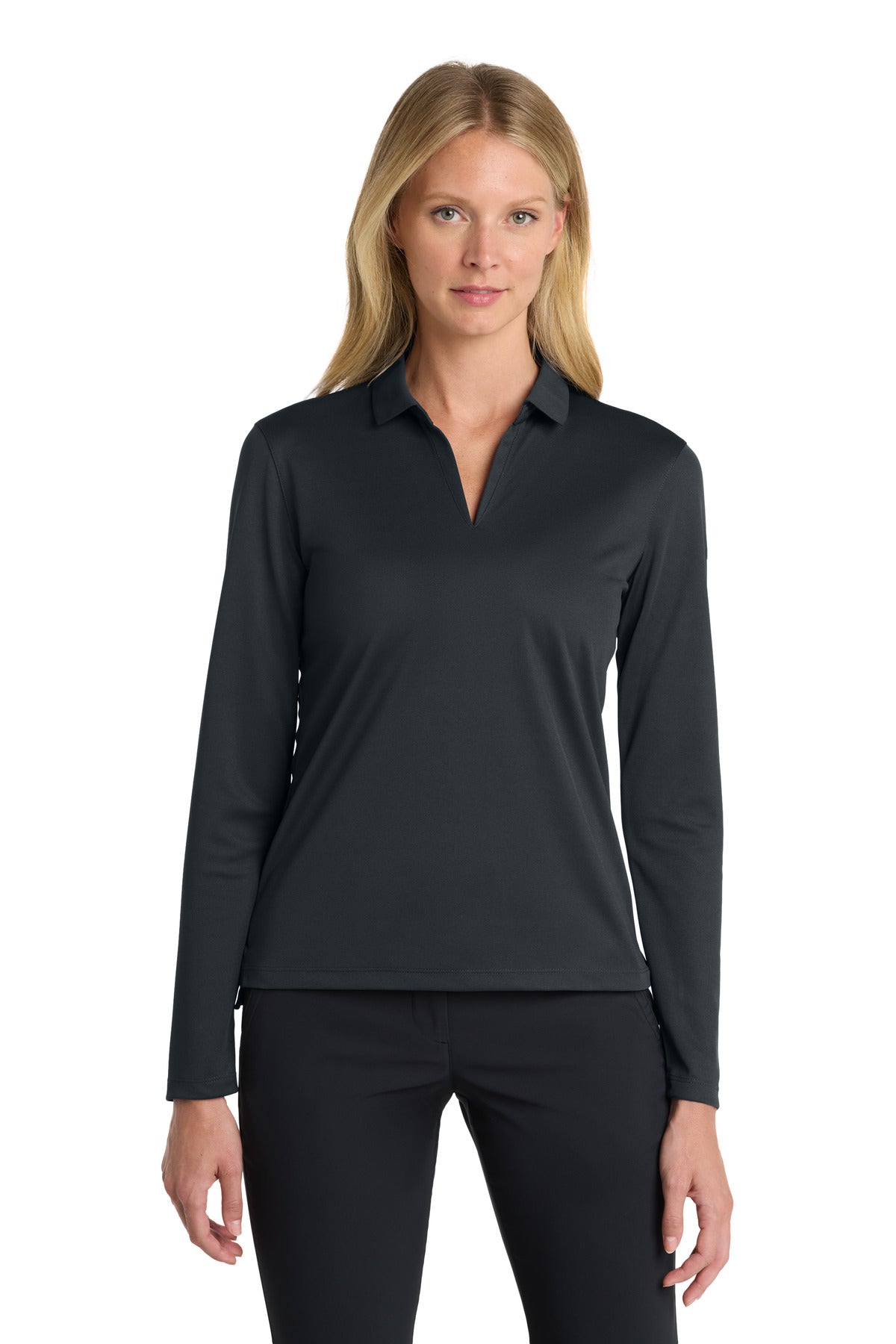 Custom Anthracite Dri-FIT Micro Pique 2.0 Long Sleeve Polo NKDC2105, personalized by SanCanDo Swag in Argyle, TX