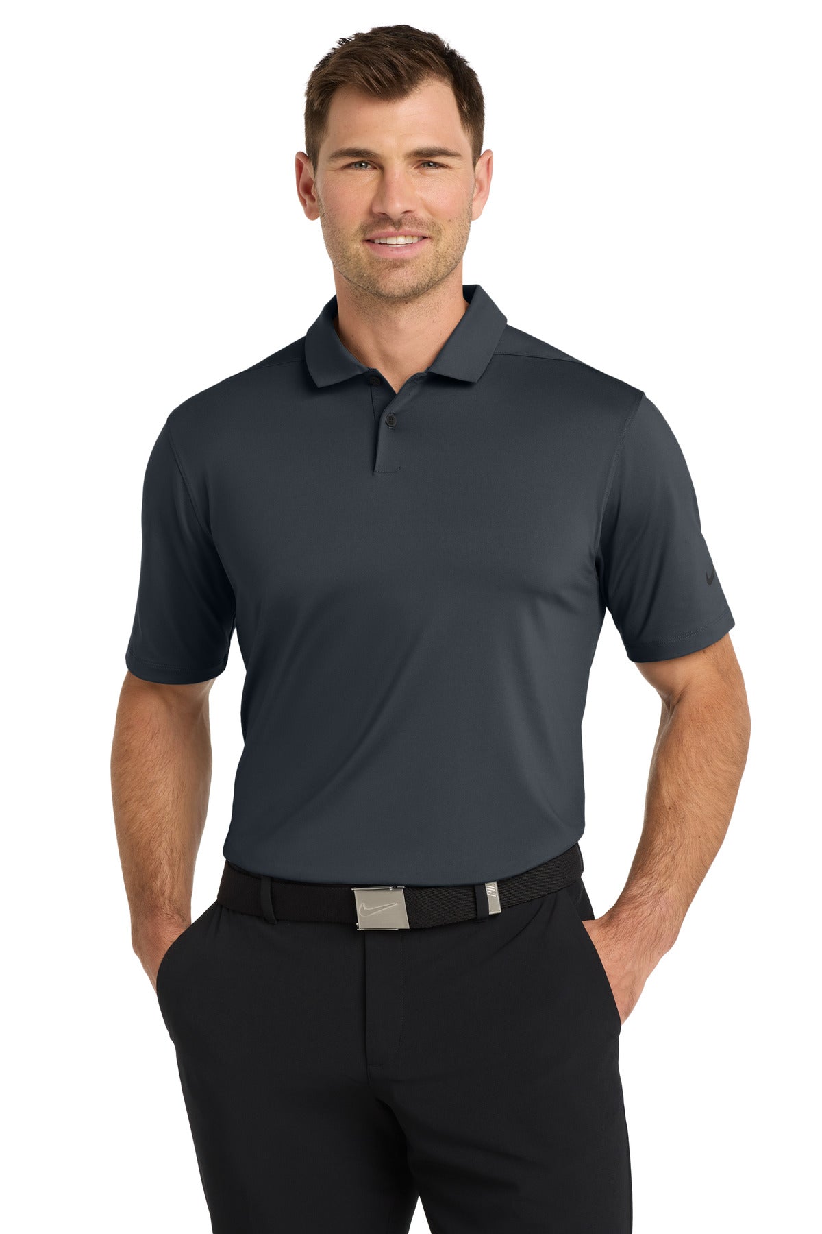 Custom Anthracite Dri-FIT Vapor Polo NKDC2108, personalized by SanCanDo Swag in Argyle, TX