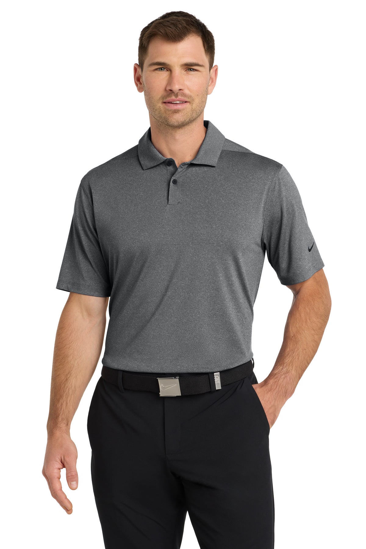 Custom Black Heather Dri-FIT Vapor Polo NKDC2108, personalized by SanCanDo Swag in Argyle, TX