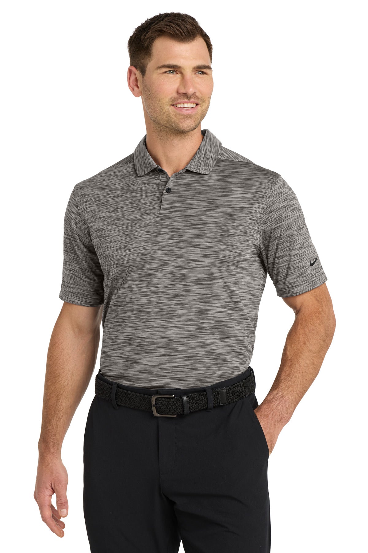 Custom Anthracite Dri-FIT Vapor Space Dyed Polo NKDC2109, personalized by SanCanDo Swag in Argyle, TX