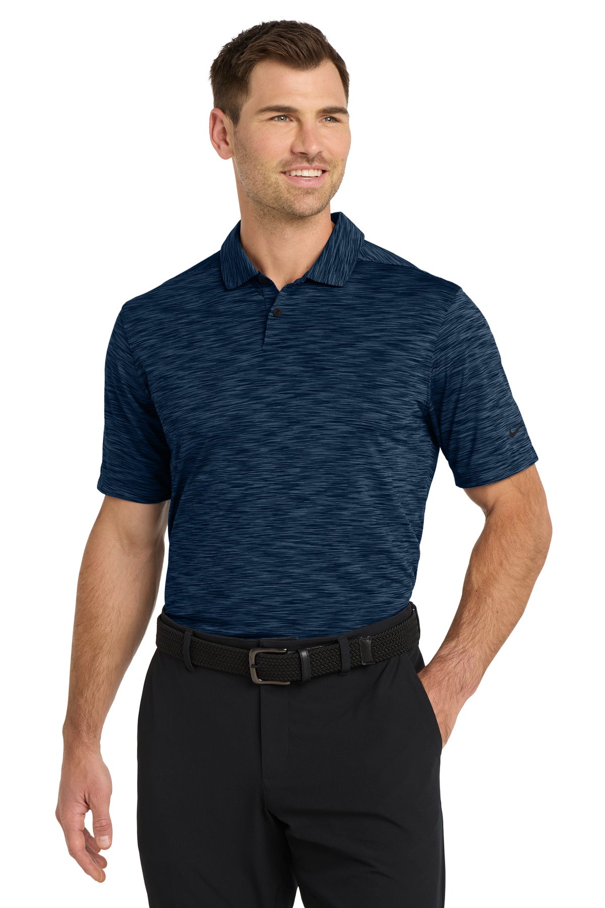 Custom Navy Dri-FIT Vapor Space Dyed Polo NKDC2109, personalized by SanCanDo Swag in Argyle, TX