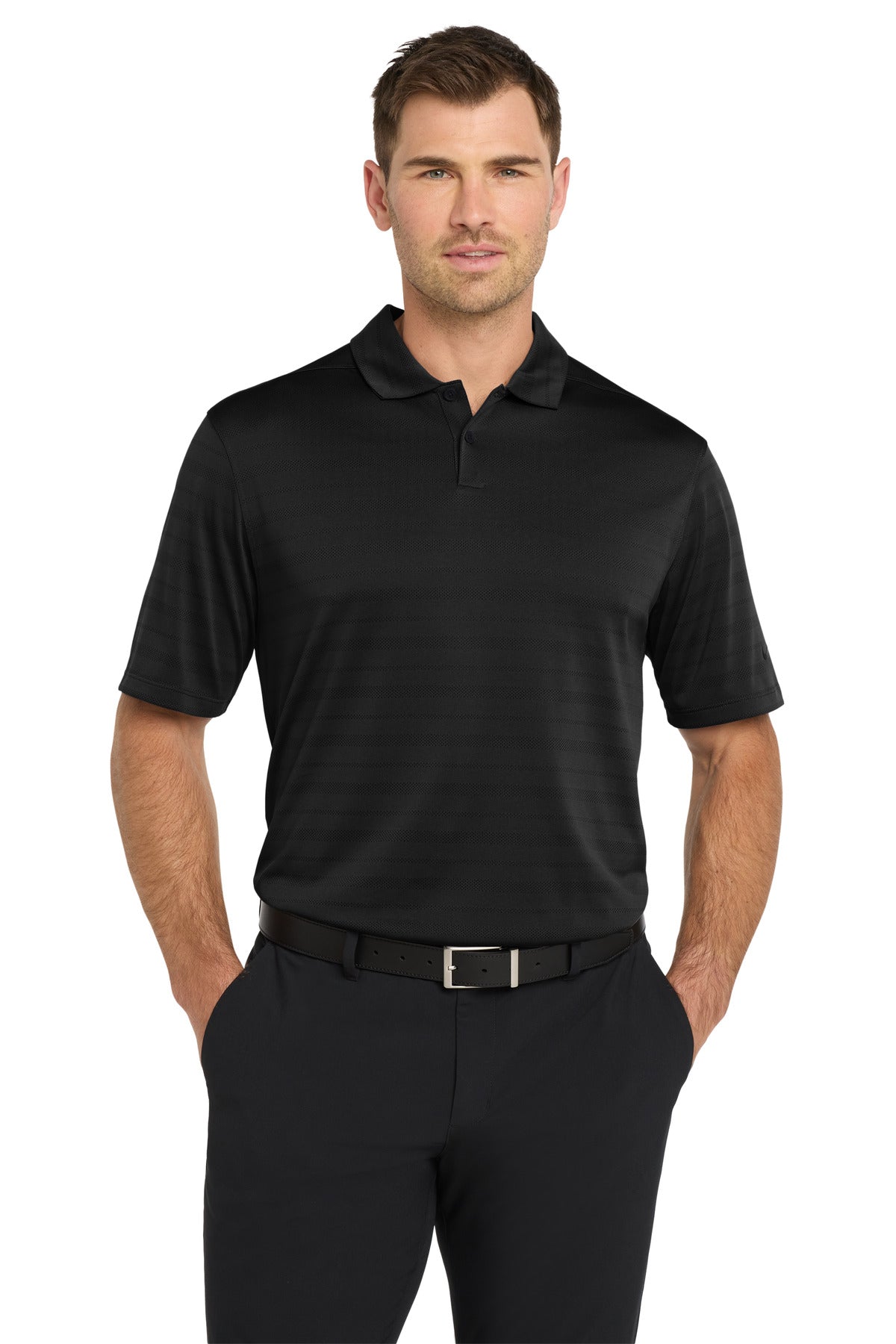 Custom Black Dri-FIT Vapor Jacquard Polo NKDC2115, personalized by SanCanDo Swag in Argyle, TX