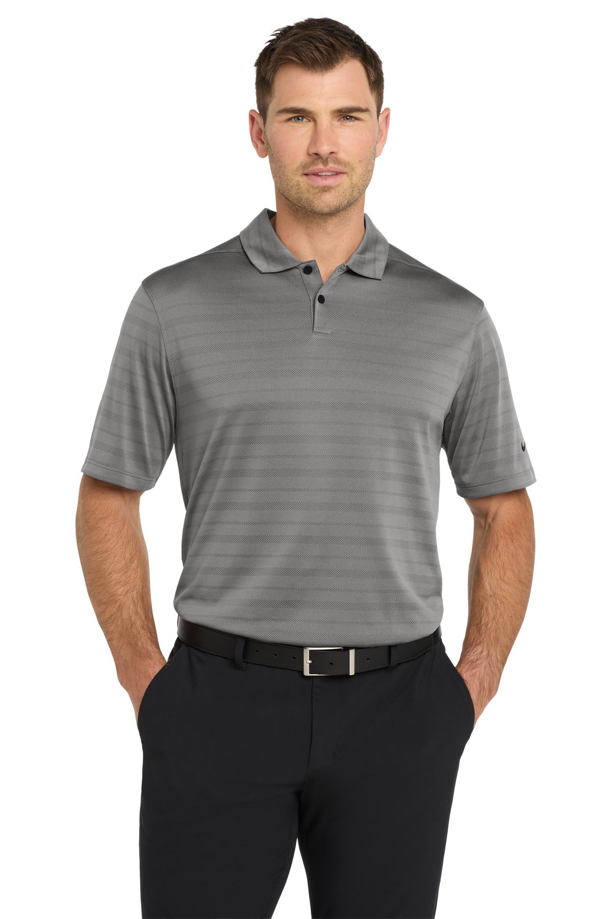 Custom Dark Grey Dri-FIT Vapor Jacquard Polo NKDC2115, personalized by SanCanDo Swag in Argyle, TX