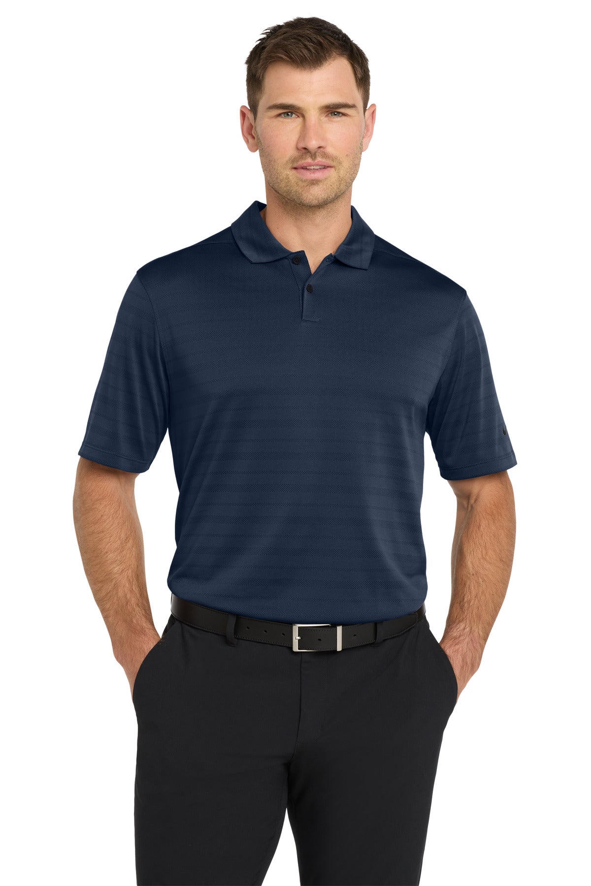 Custom Navy Dri-FIT Vapor Jacquard Polo NKDC2115, personalized by SanCanDo Swag in Argyle, TX
