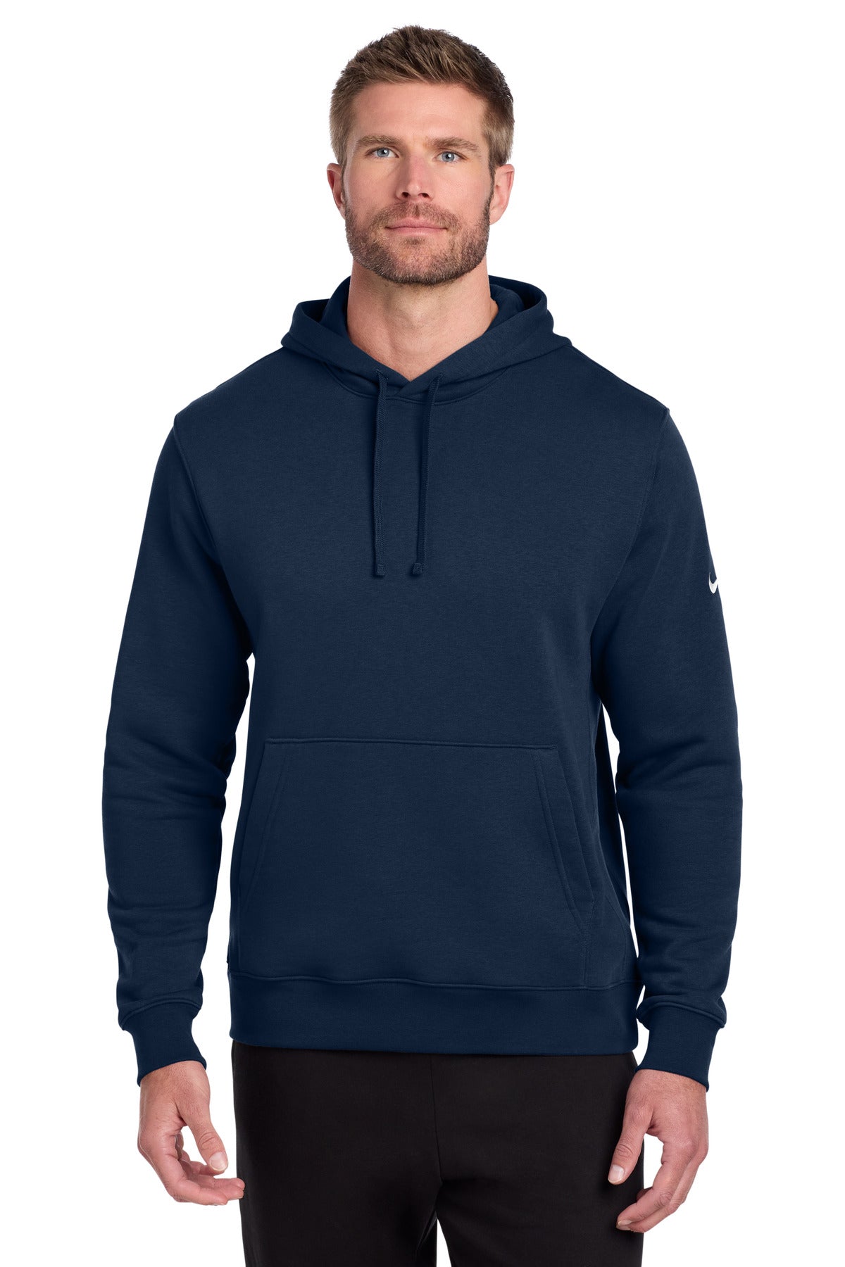 Custom Midnight Navy Club Fleece Sleeve Swoosh Pullover Hoodie NKDR1499, personalized by SanCanDo Swag in Argyle, TX