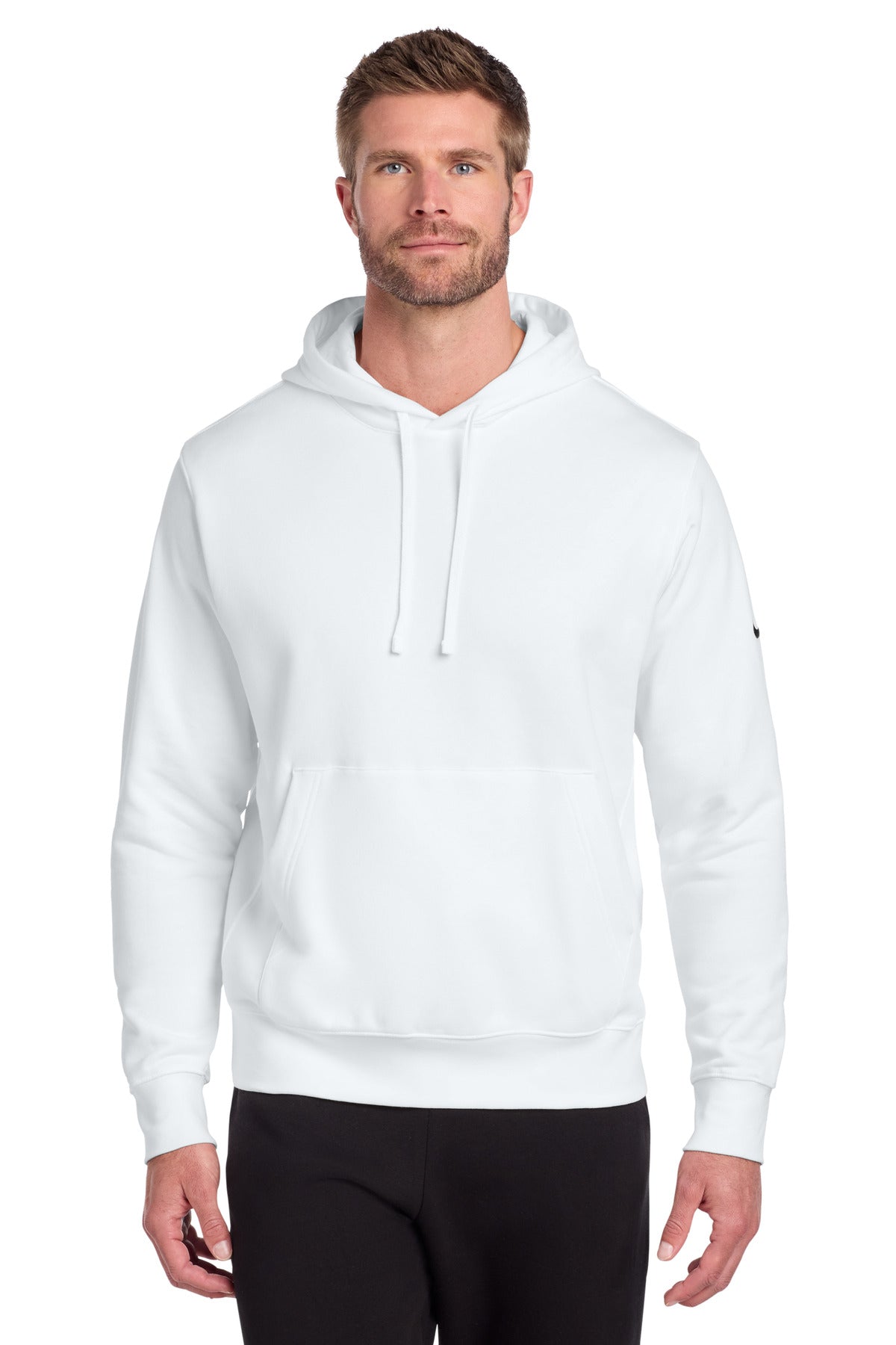 Custom White Club Fleece Sleeve Swoosh Pullover Hoodie NKDR1499, personalized by SanCanDo Swag in Argyle, TX