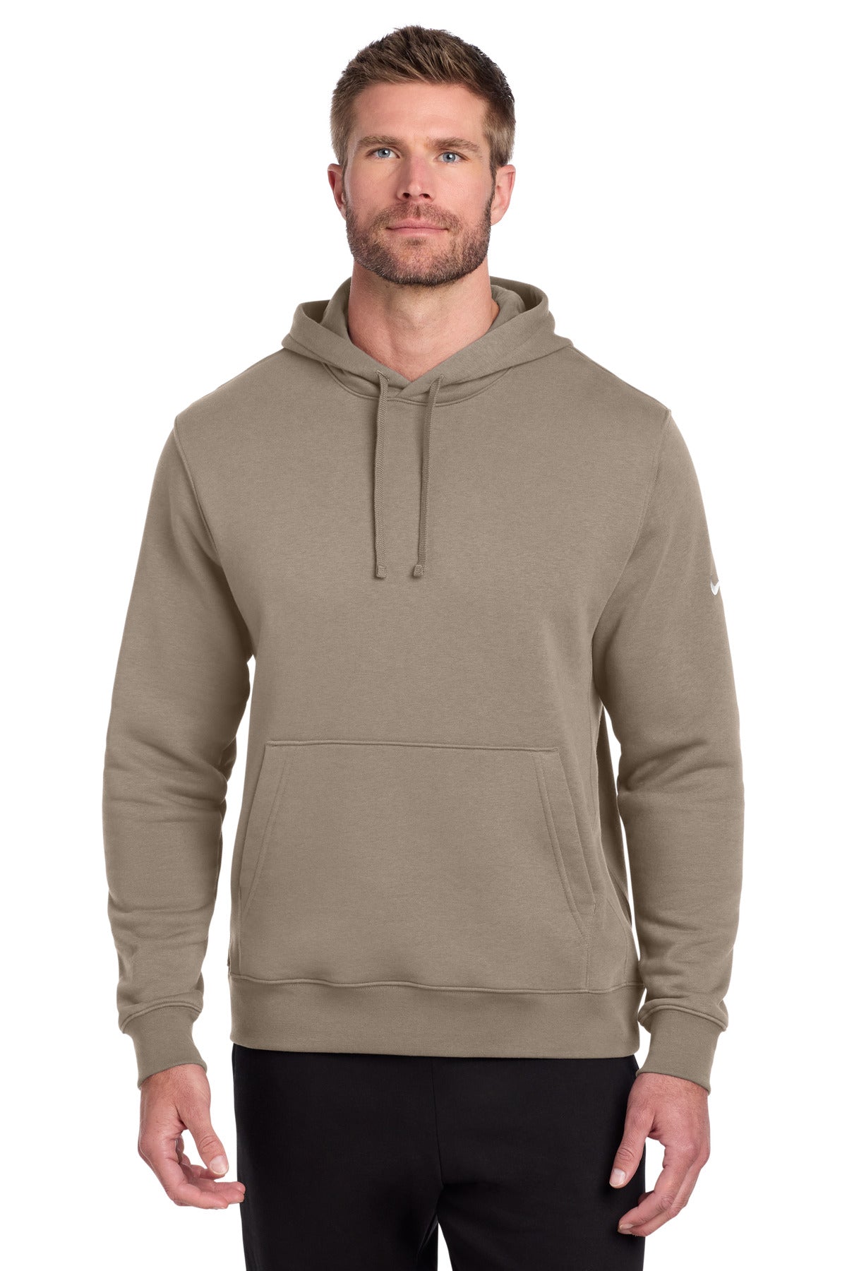 Custom Khaki Club Fleece Sleeve Swoosh Pullover Hoodie NKDR1499, personalized by SanCanDo Swag in Argyle, TX