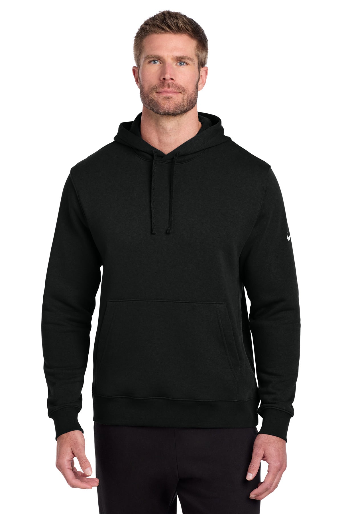 Custom Black Club Fleece Sleeve Swoosh Pullover Hoodie NKDR1499, personalized by SanCanDo Swag in Argyle, TX