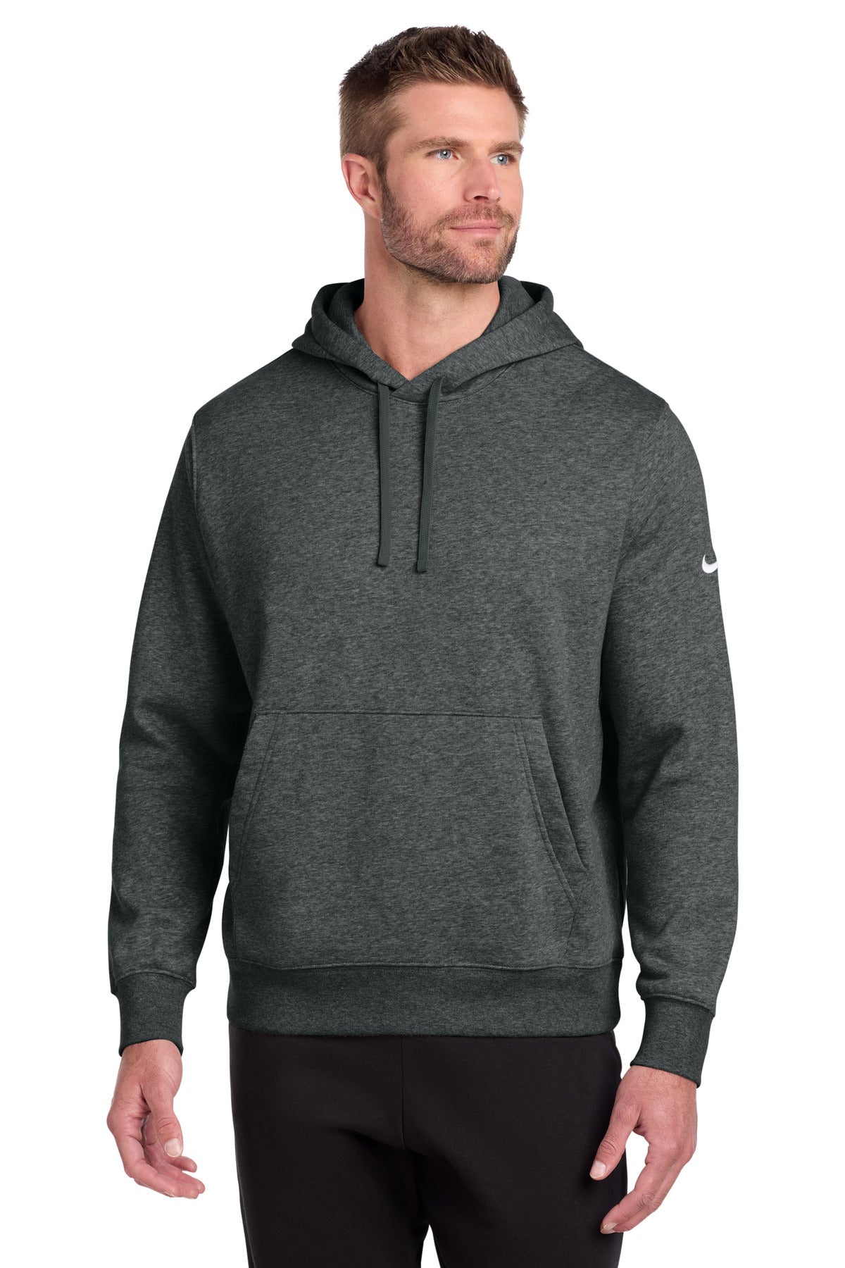 Custom Charcoal Heather Club Fleece Sleeve Swoosh Pullover Hoodie NKDR1499, personalized by SanCanDo Swag in Argyle, TX