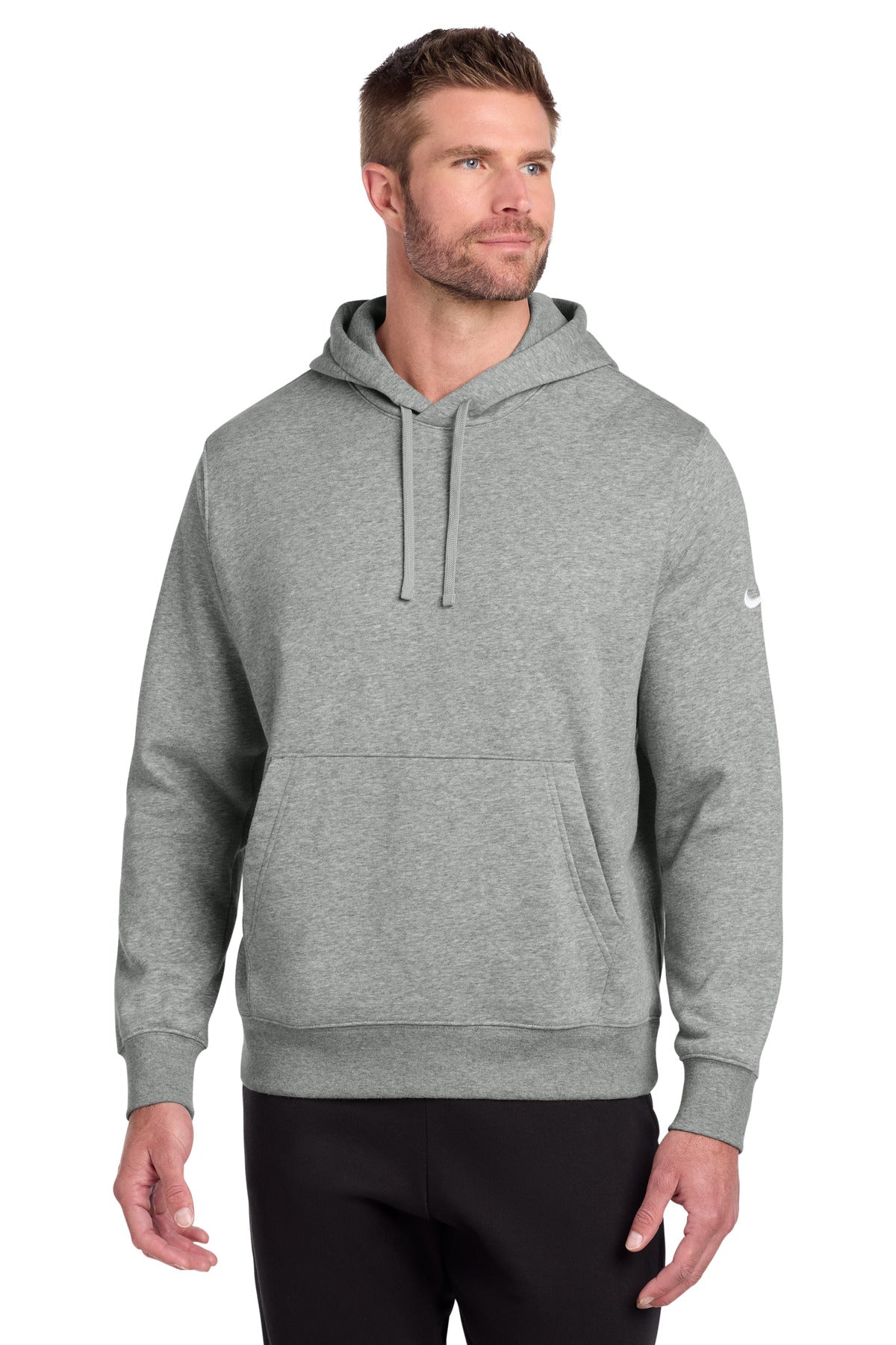 Custom Dark Grey Heather Club Fleece Sleeve Swoosh Pullover Hoodie NKDR1499, personalized by SanCanDo Swag in Argyle, TX