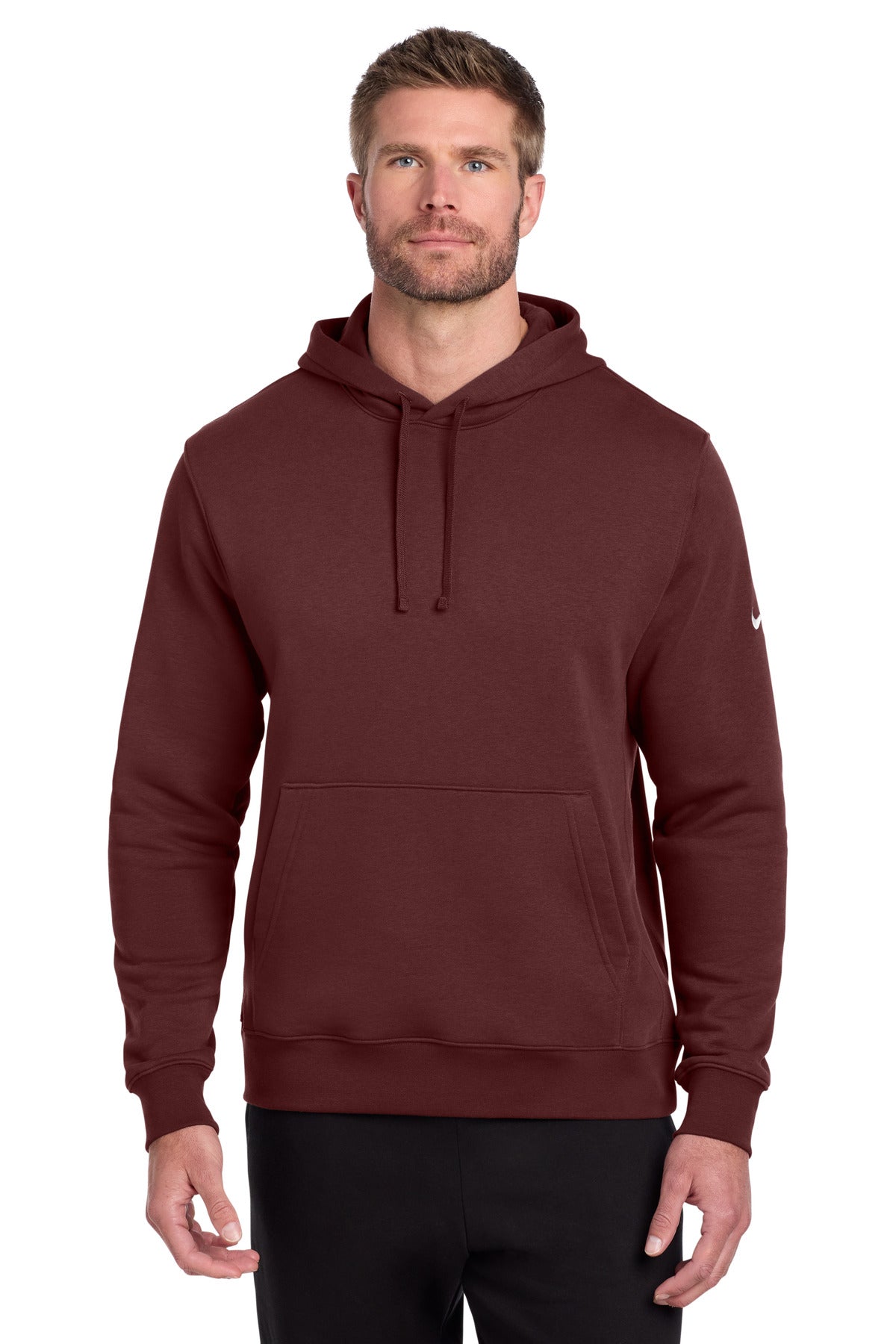 Custom Dark Team Red Club Fleece Sleeve Swoosh Pullover Hoodie NKDR1499, personalized by SanCanDo Swag in Argyle, TX