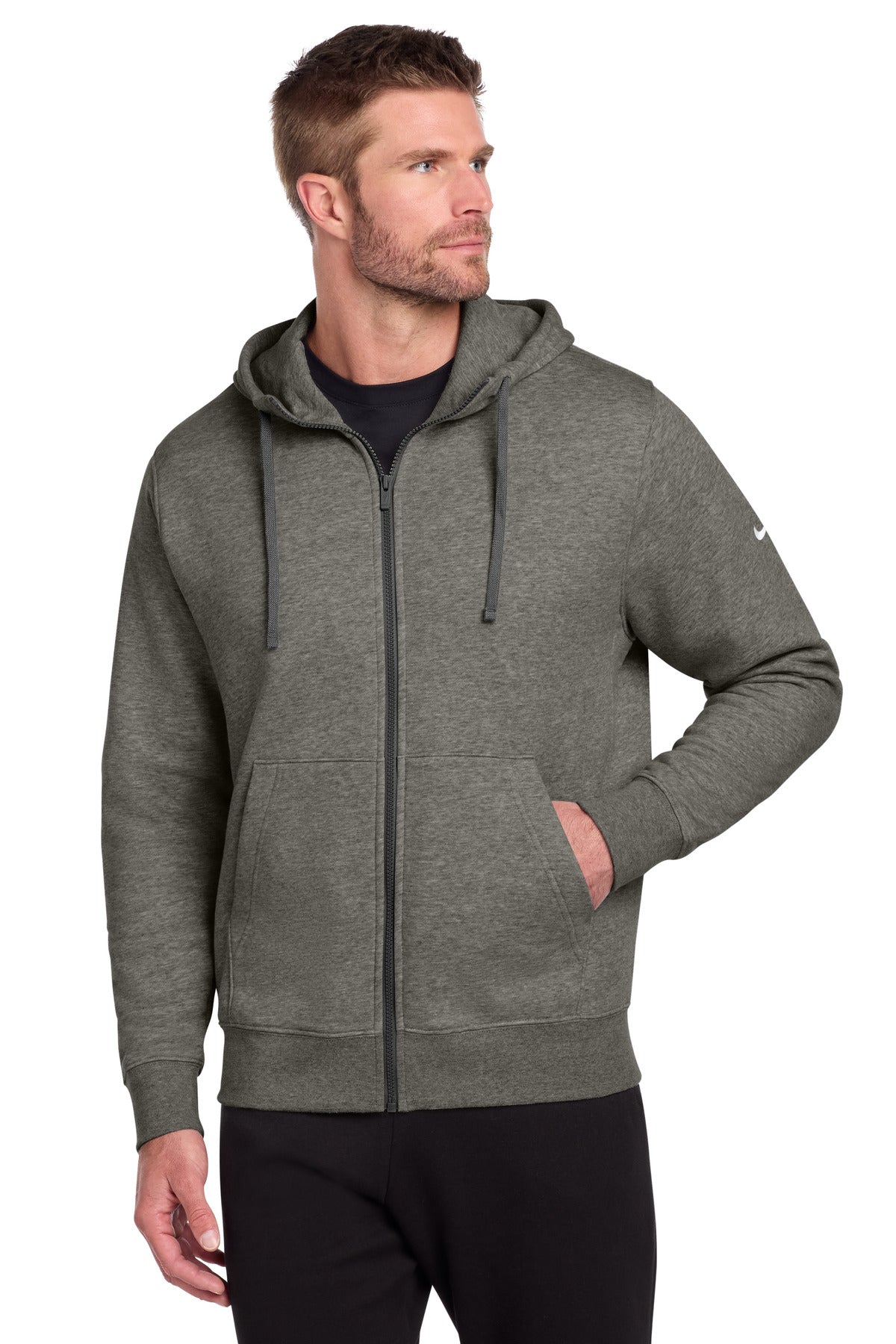 Custom Charcoal Heather Club Fleece Sleeve Swoosh Full-Zip Hoodie NKDR1513, personalized by SanCanDo Swag in Argyle, TX