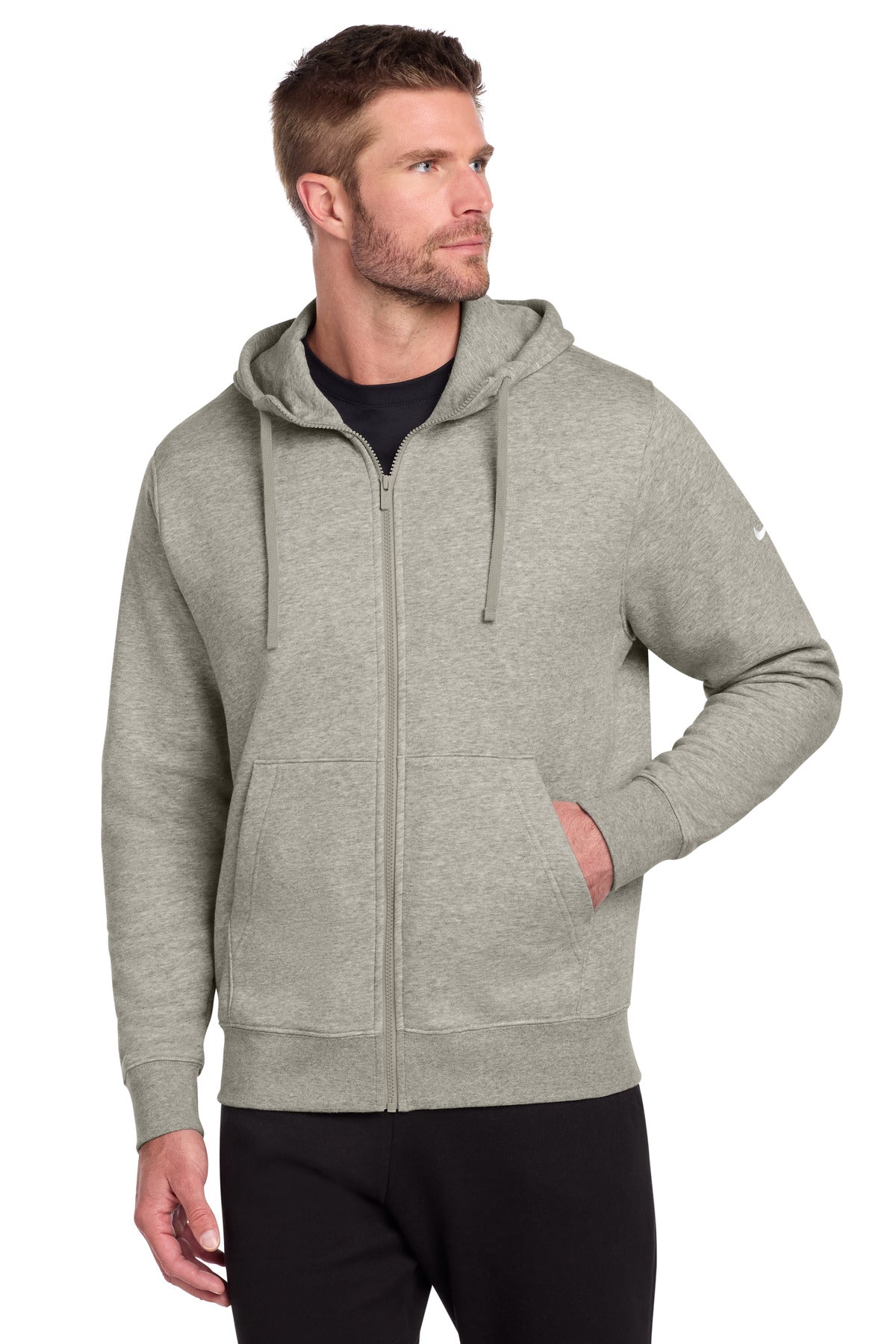 Custom Dark Grey Heather Club Fleece Sleeve Swoosh Full-Zip Hoodie NKDR1513, personalized by SanCanDo Swag in Argyle, TX