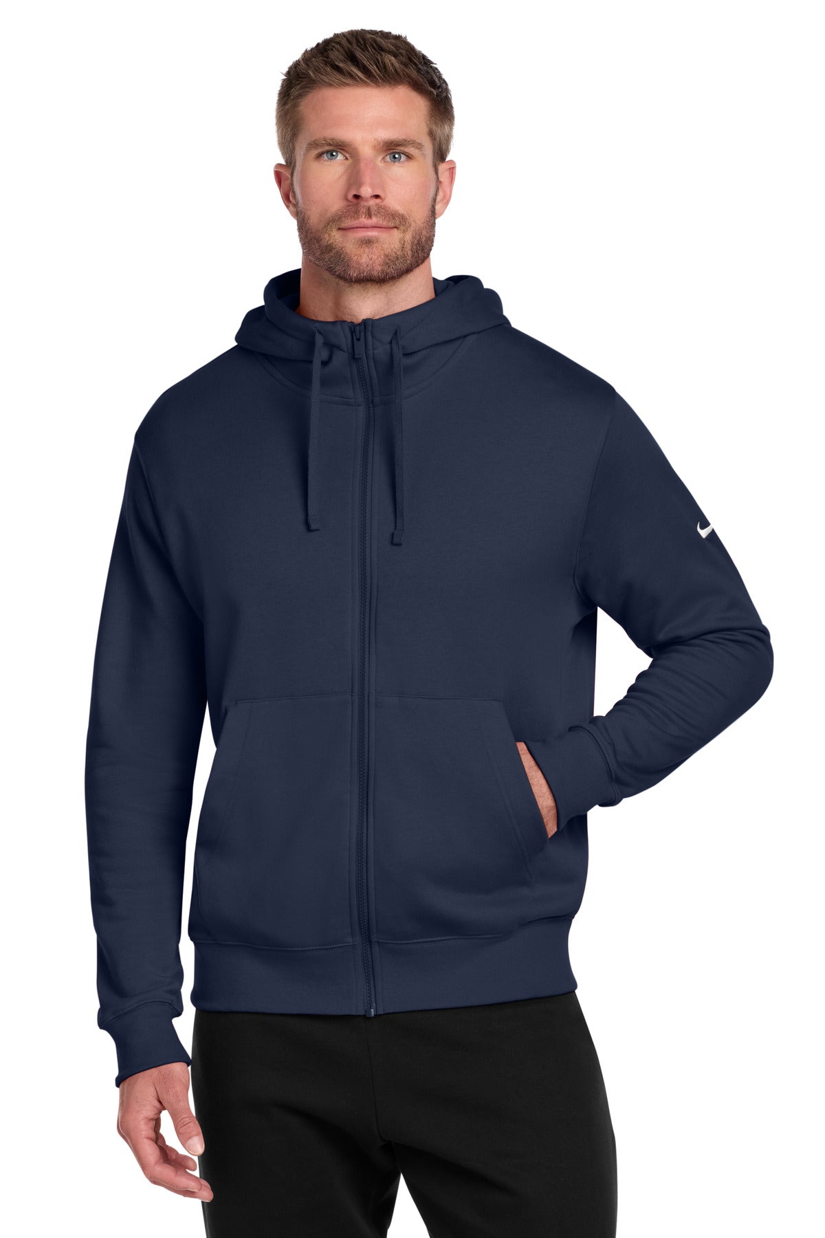 Custom Midnight Navy Club Fleece Sleeve Swoosh Full-Zip Hoodie NKDR1513, personalized by SanCanDo Swag in Argyle, TX