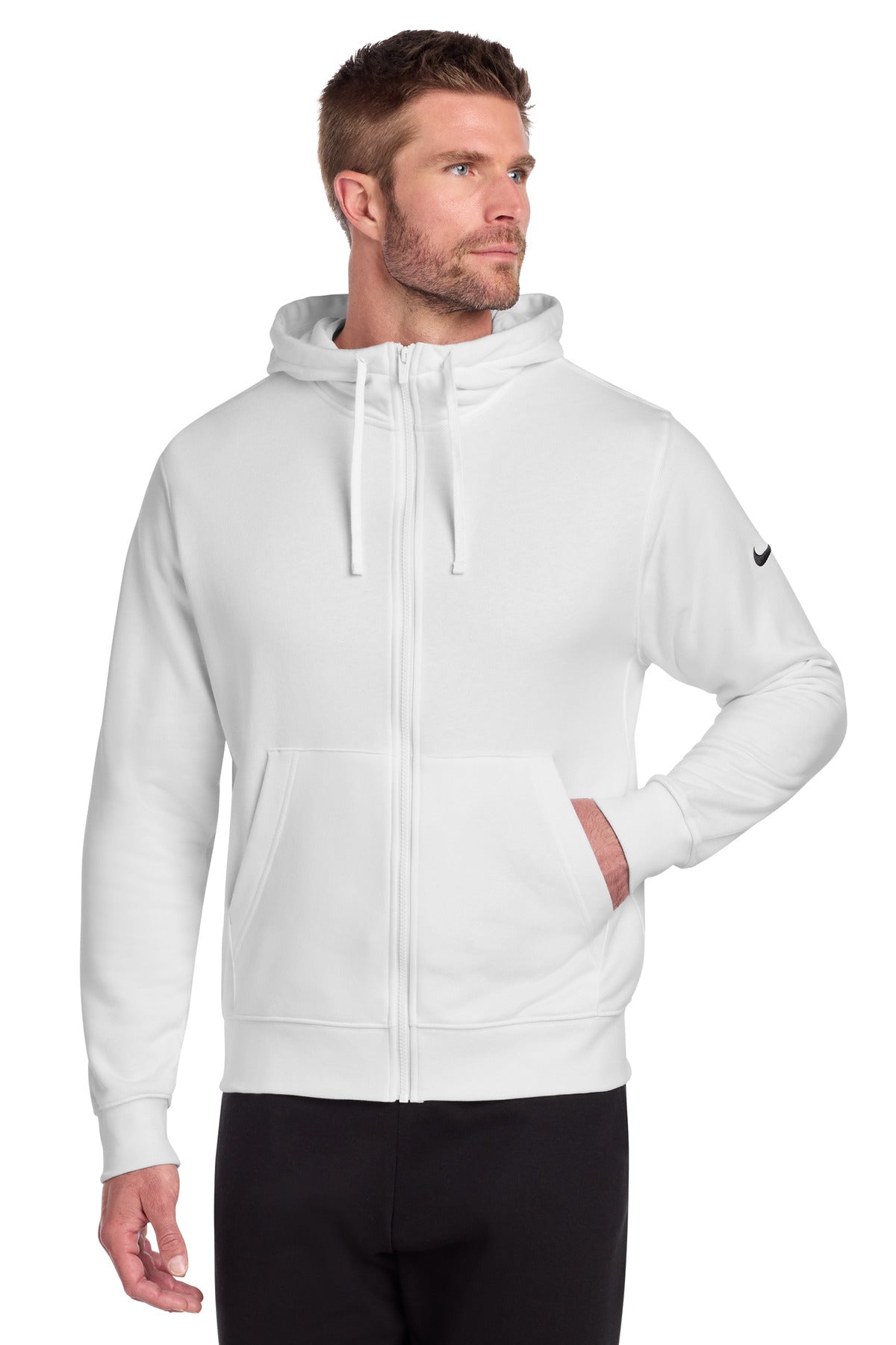 Custom White Club Fleece Sleeve Swoosh Full-Zip Hoodie NKDR1513, personalized by SanCanDo Swag in Argyle, TX