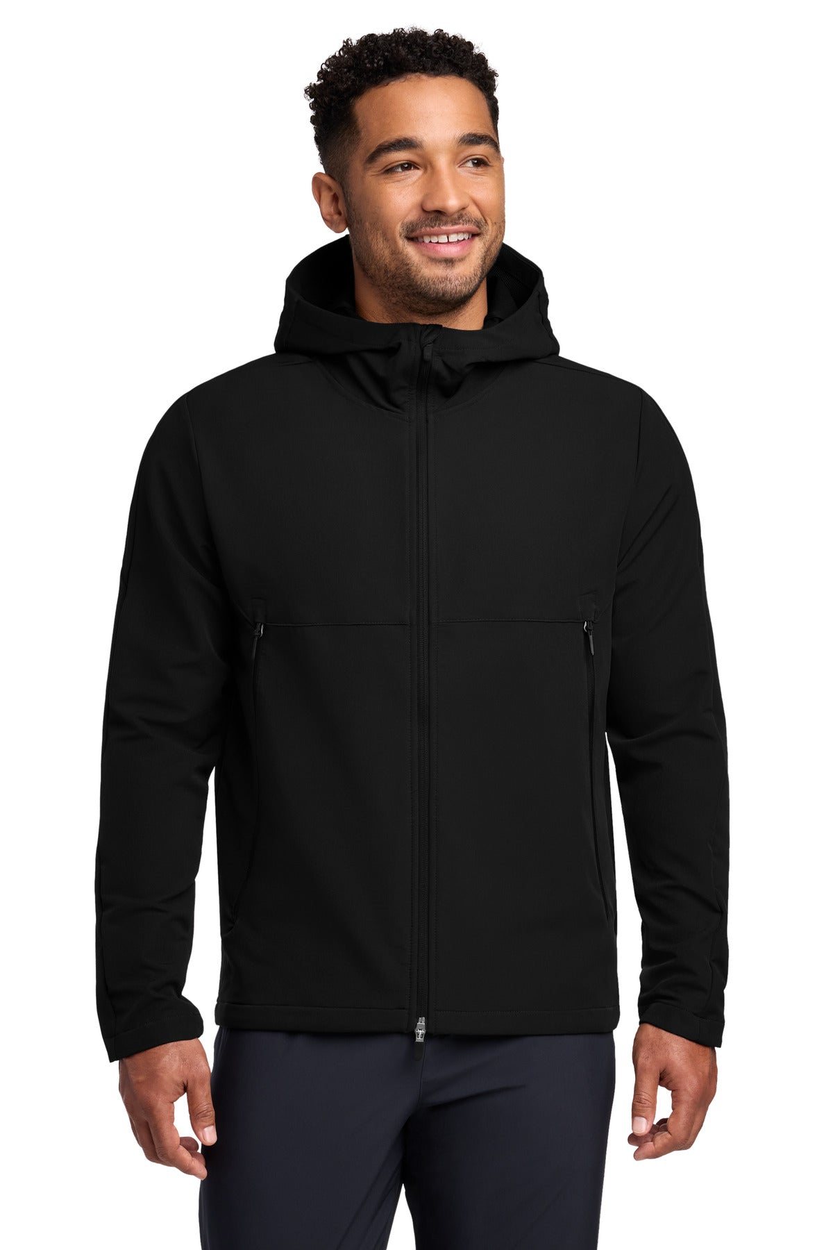 Custom Black Hooded Soft Shell Jacket NKDR1543, personalized by SanCanDo Swag in Argyle, TX