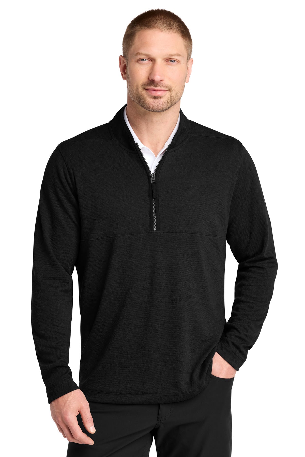 Custom Black Textured 1/2-Zip Cover-Up NKDX6702, personalized by SanCanDo Swag in Argyle, TX