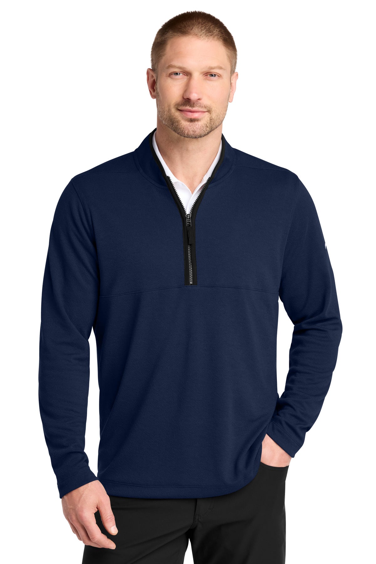 Custom College Navy Textured 1/2-Zip Cover-Up NKDX6702, personalized by SanCanDo Swag in Argyle, TX
