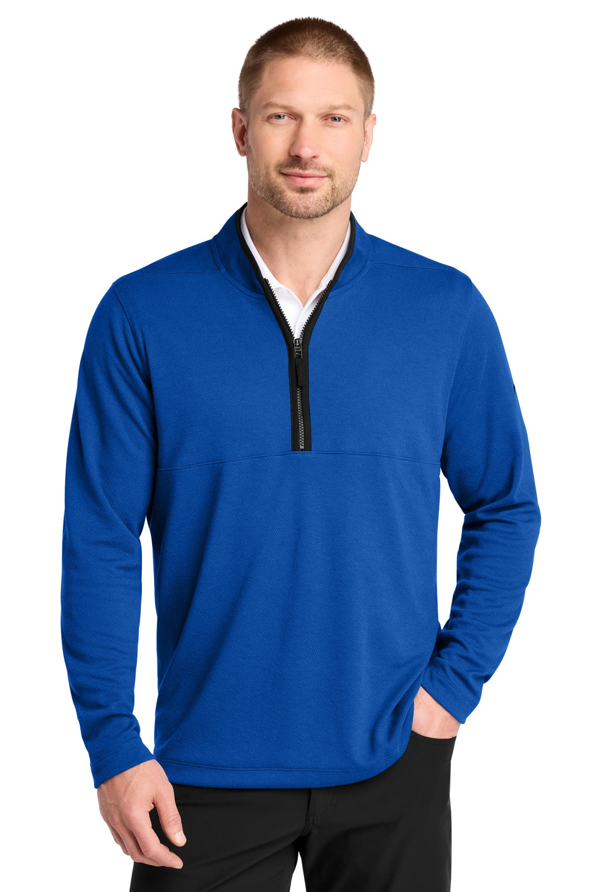 Custom Gym Blue Textured 1/2-Zip Cover-Up NKDX6702, personalized by SanCanDo Swag in Argyle, TX