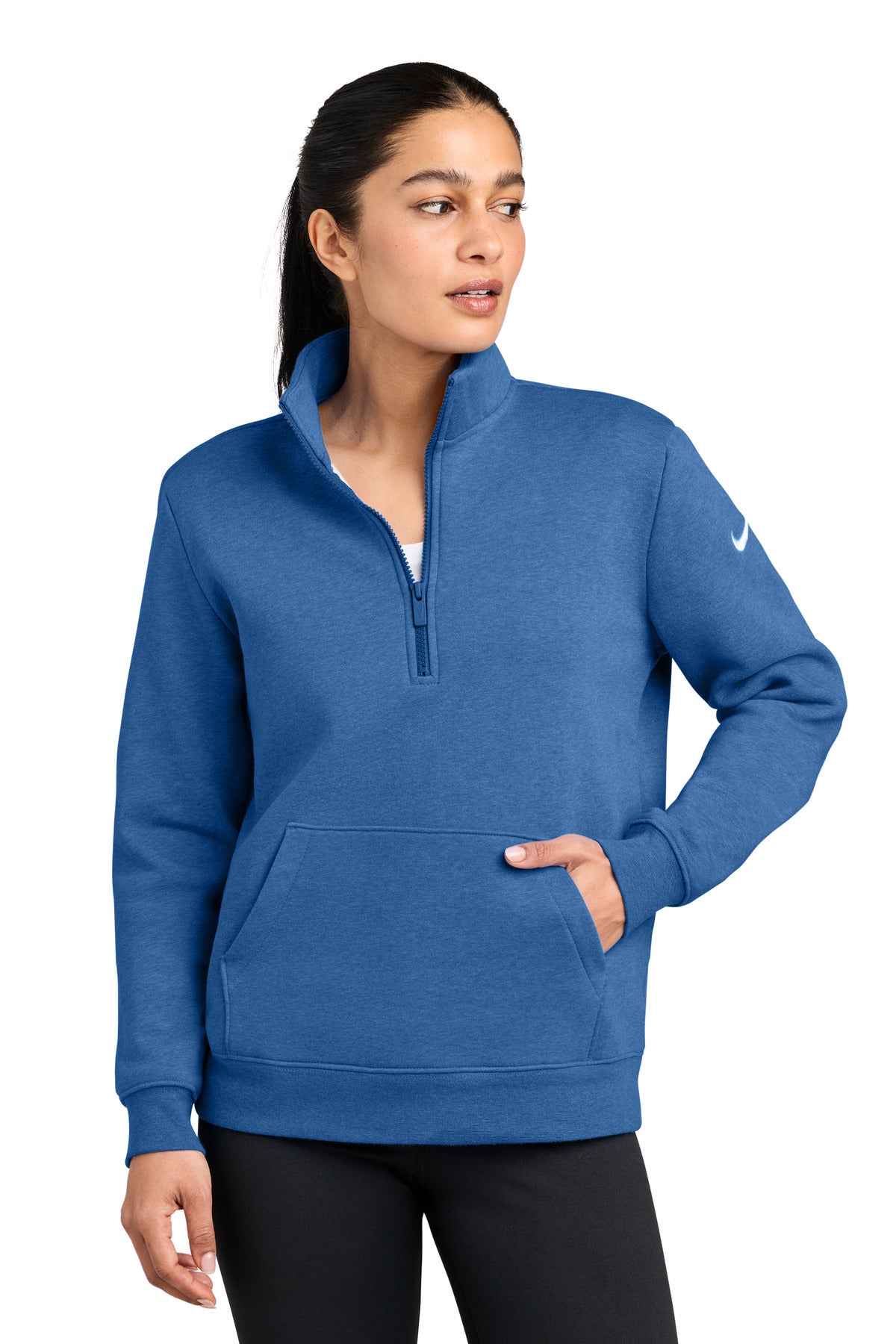 Custom Light Game Royal Heather Club Fleece Sleeve Swoosh 1/2-Zip NKDX6720, personalized by SanCanDo Swag in Argyle, TX
