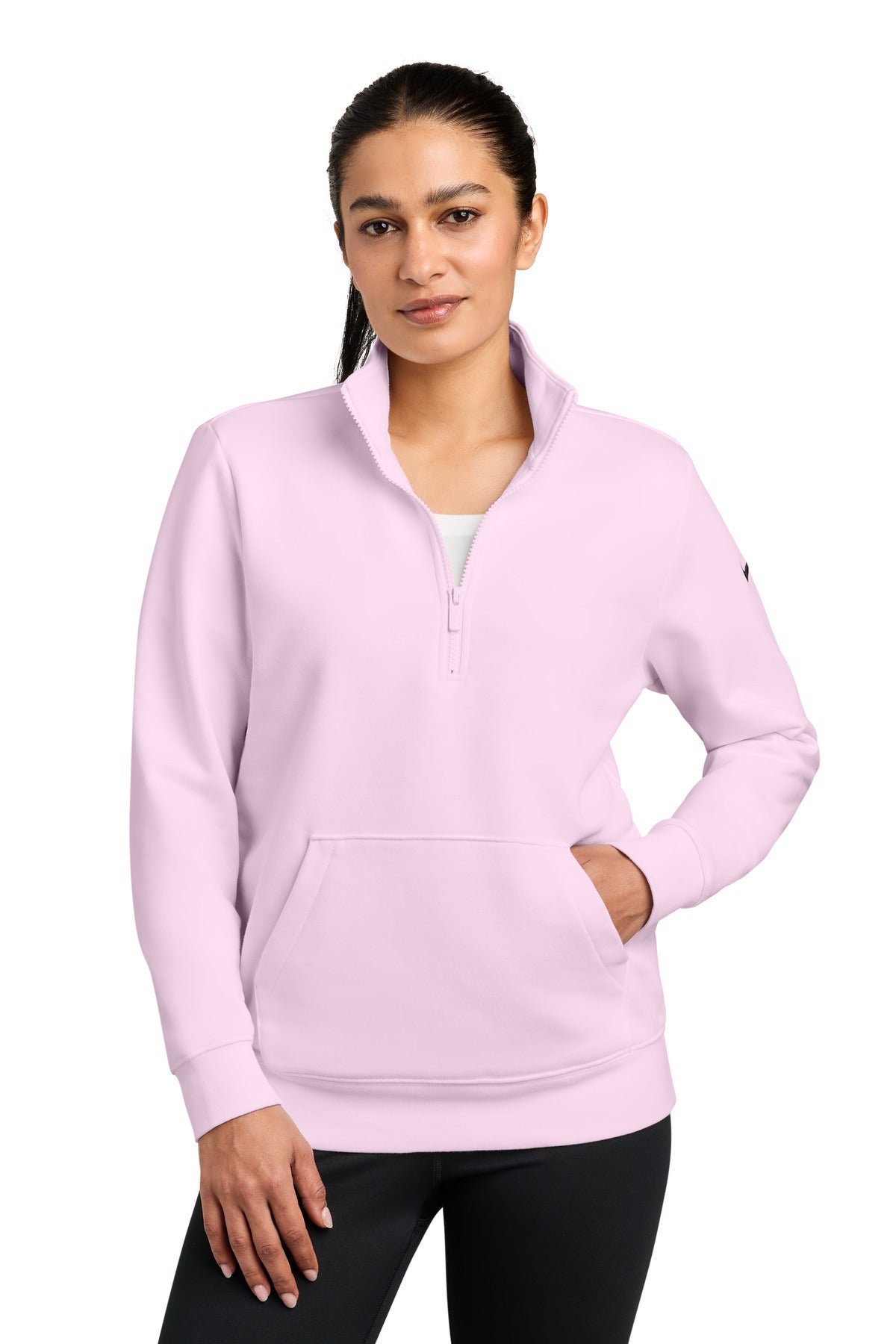 Custom Pink Foam Club Fleece Sleeve Swoosh 1/2-Zip NKDX6720, personalized by SanCanDo Swag in Argyle, TX