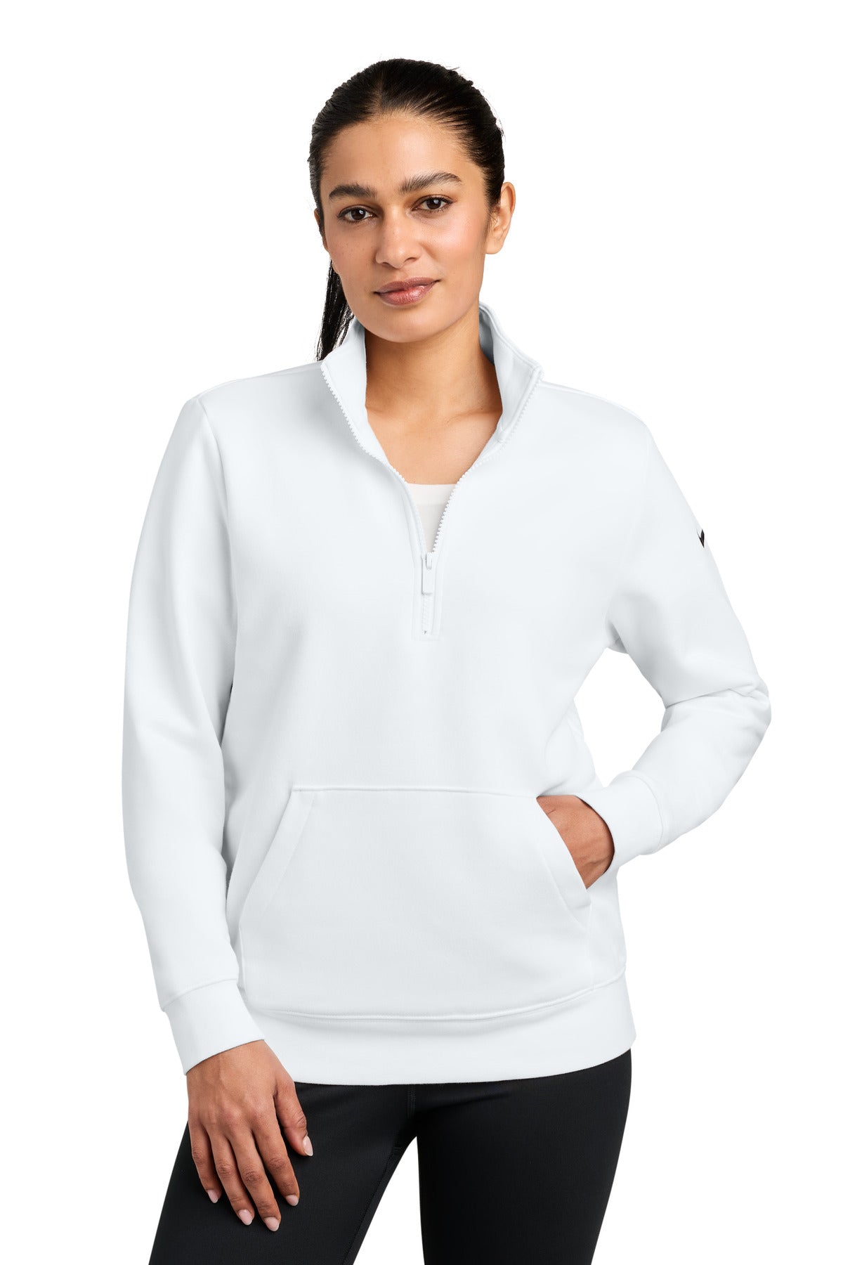 Custom White Club Fleece Sleeve Swoosh 1/2-Zip NKDX6720, personalized by SanCanDo Swag in Argyle, TX