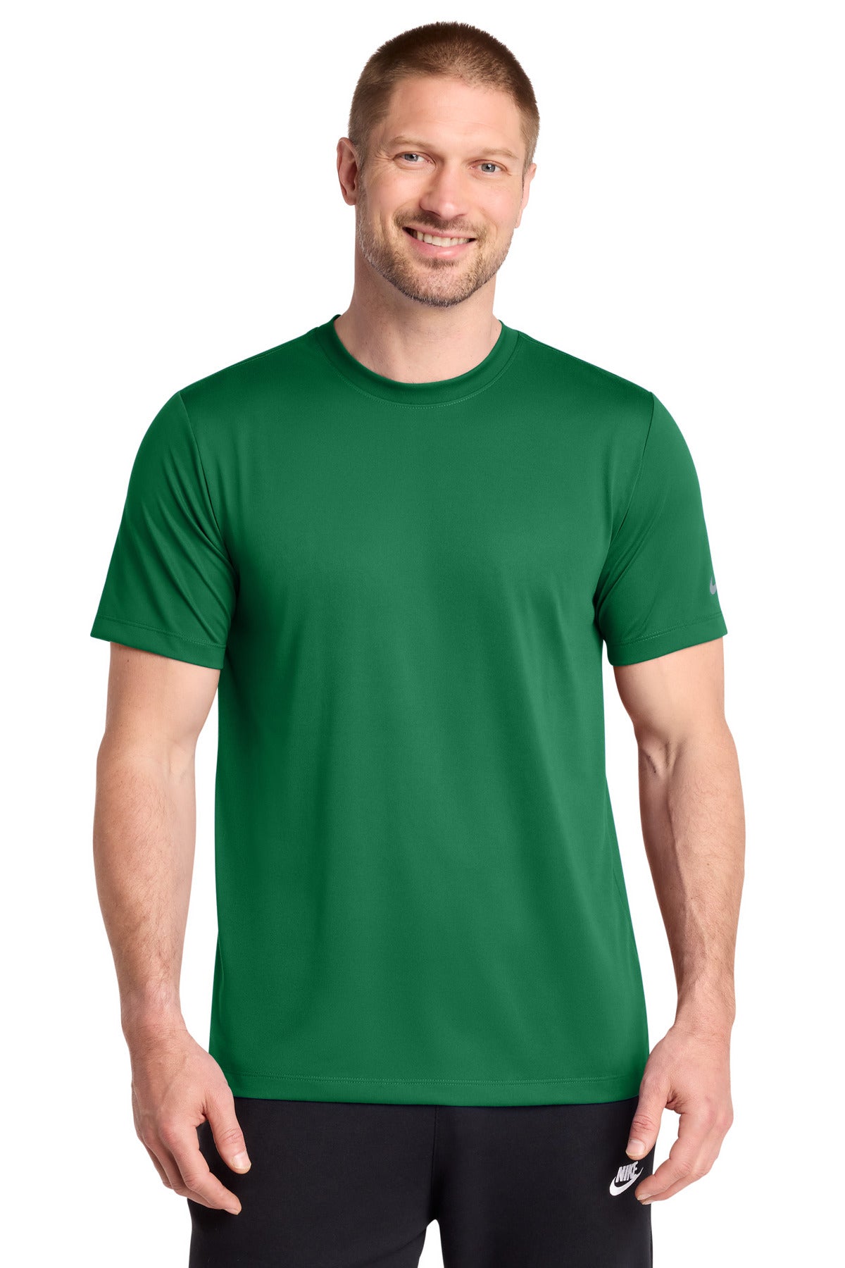 Custom Nike Swoosh Sleeve rLegend Tee NKDX8730 in Gorge Green, personalized by SanCanDo Swag in Argyle, TX