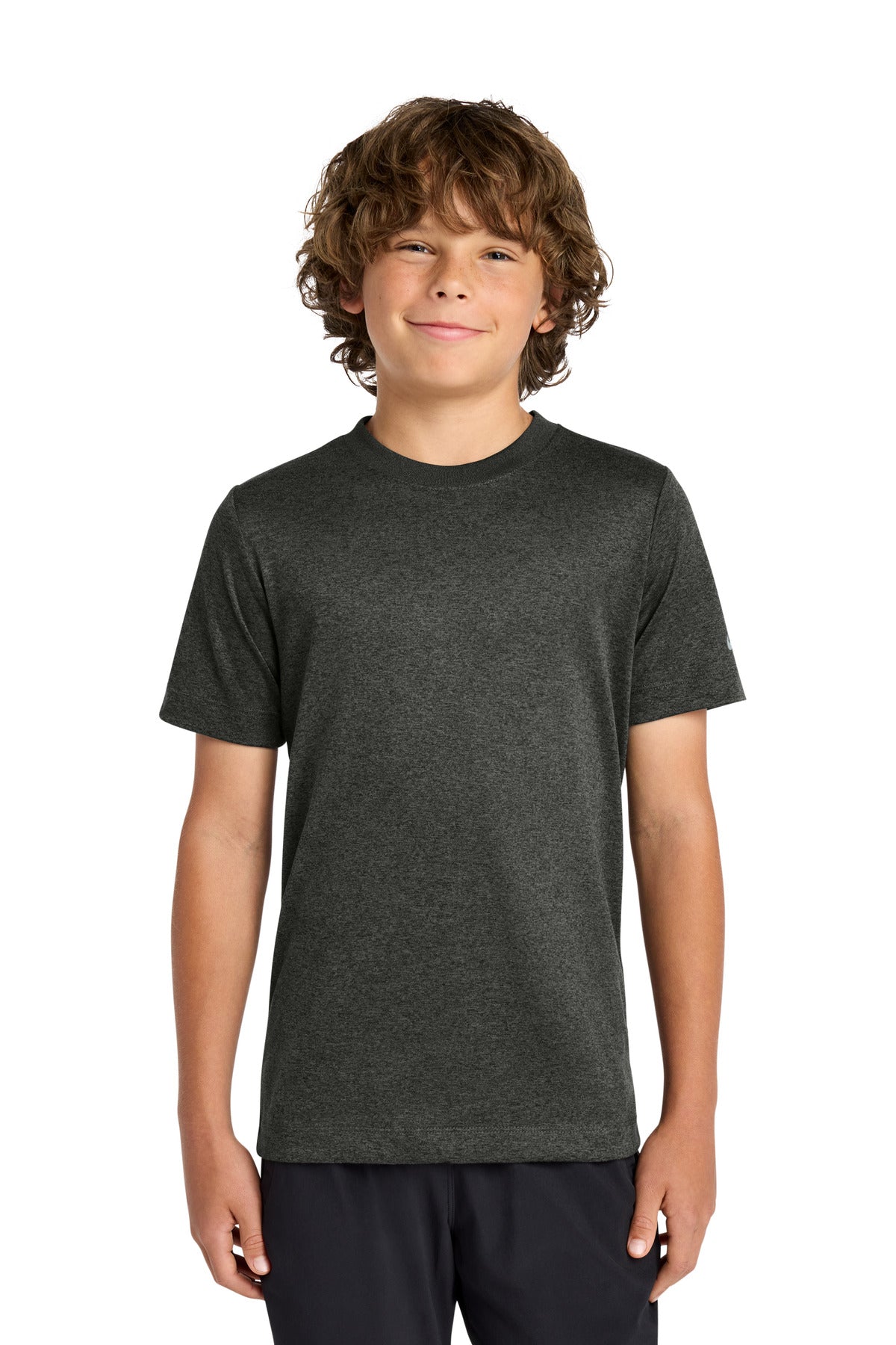 Custom Dark Smoke Heather Youth Swoosh Sleeve rLegend Tee NKDX8787, personalized by SanCanDo Swag in Argyle, TX