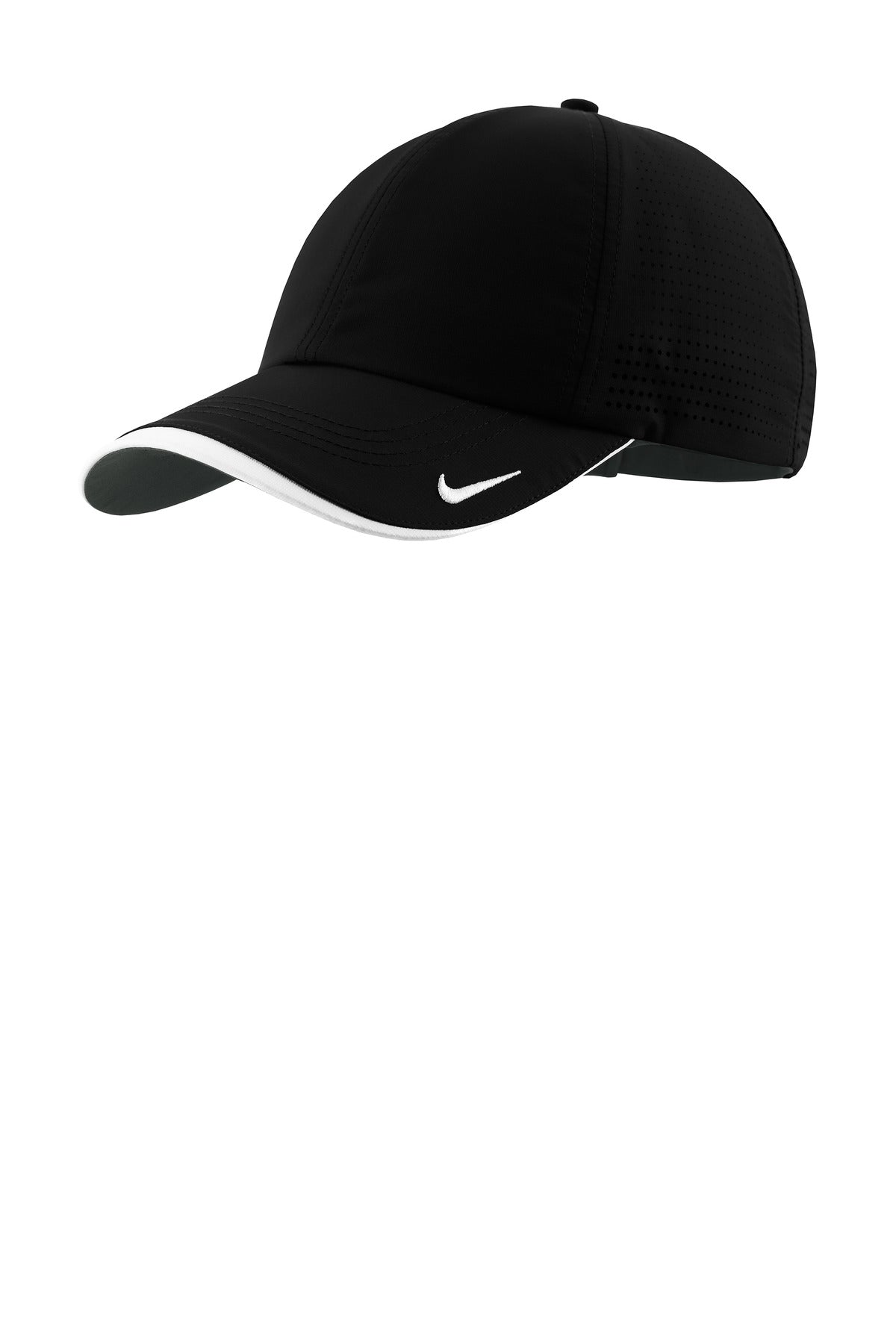 Custom Black/ White Dri-FIT Perforated Performance Cap NKFB6445, personalized by SanCanDo Swag in Argyle, TX