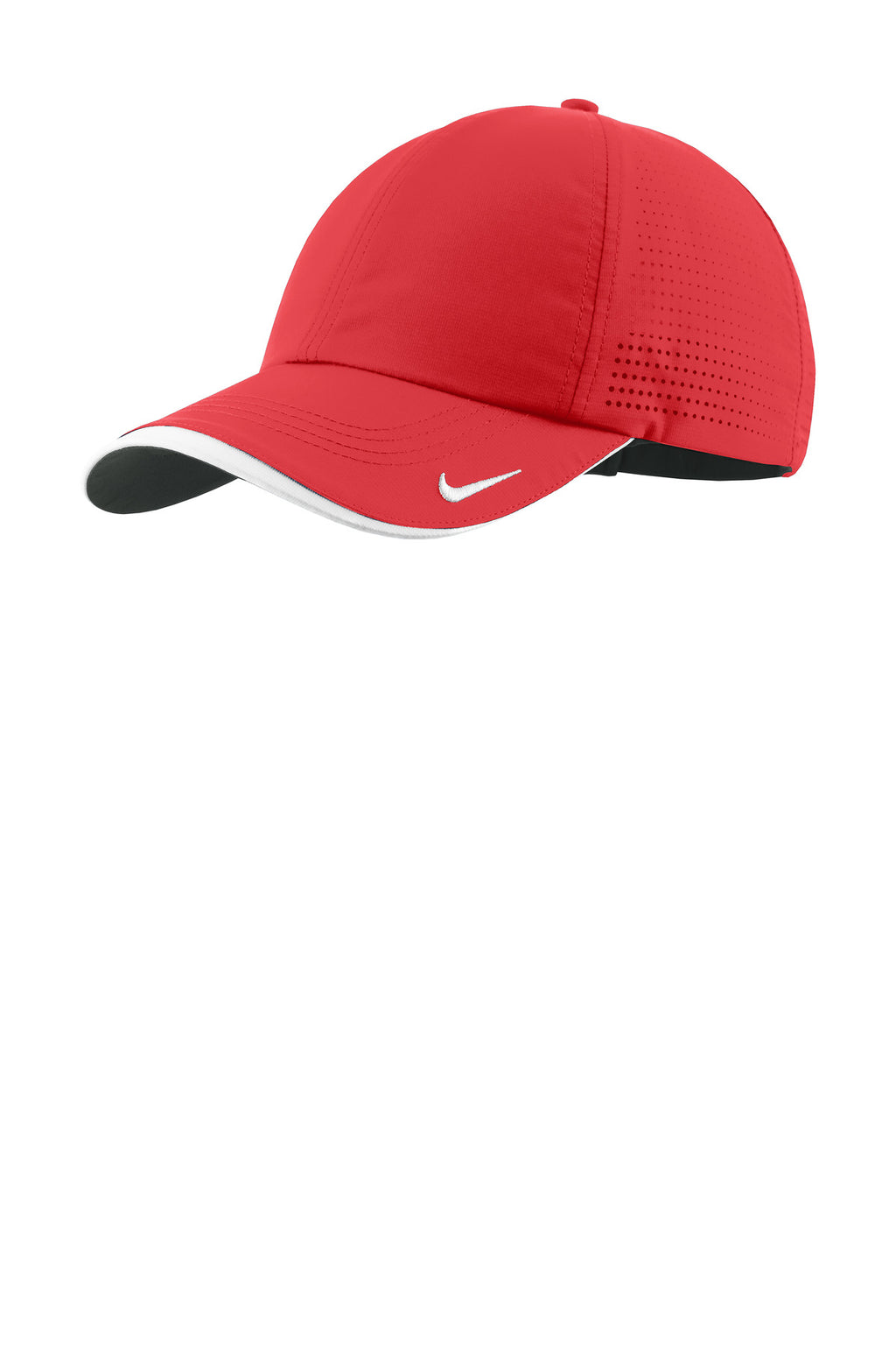 Custom University Red/ White Dri-FIT Perforated Performance Cap NKFB6445, personalized by SanCanDo Swag in Argyle, TX