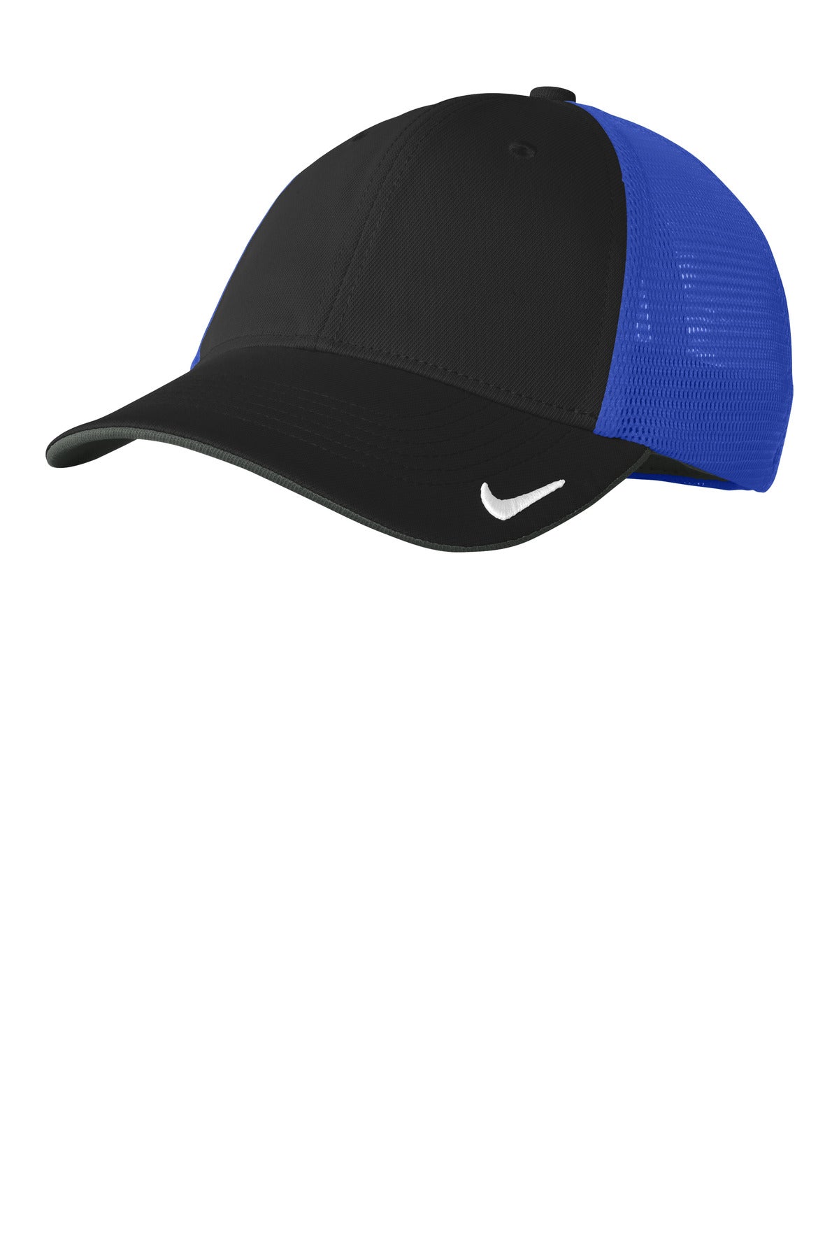 Custom Black/ Game Royal Stretch-to-Fit Mesh Back Cap NKFB6448, personalized by SanCanDo Swag in Argyle, TX