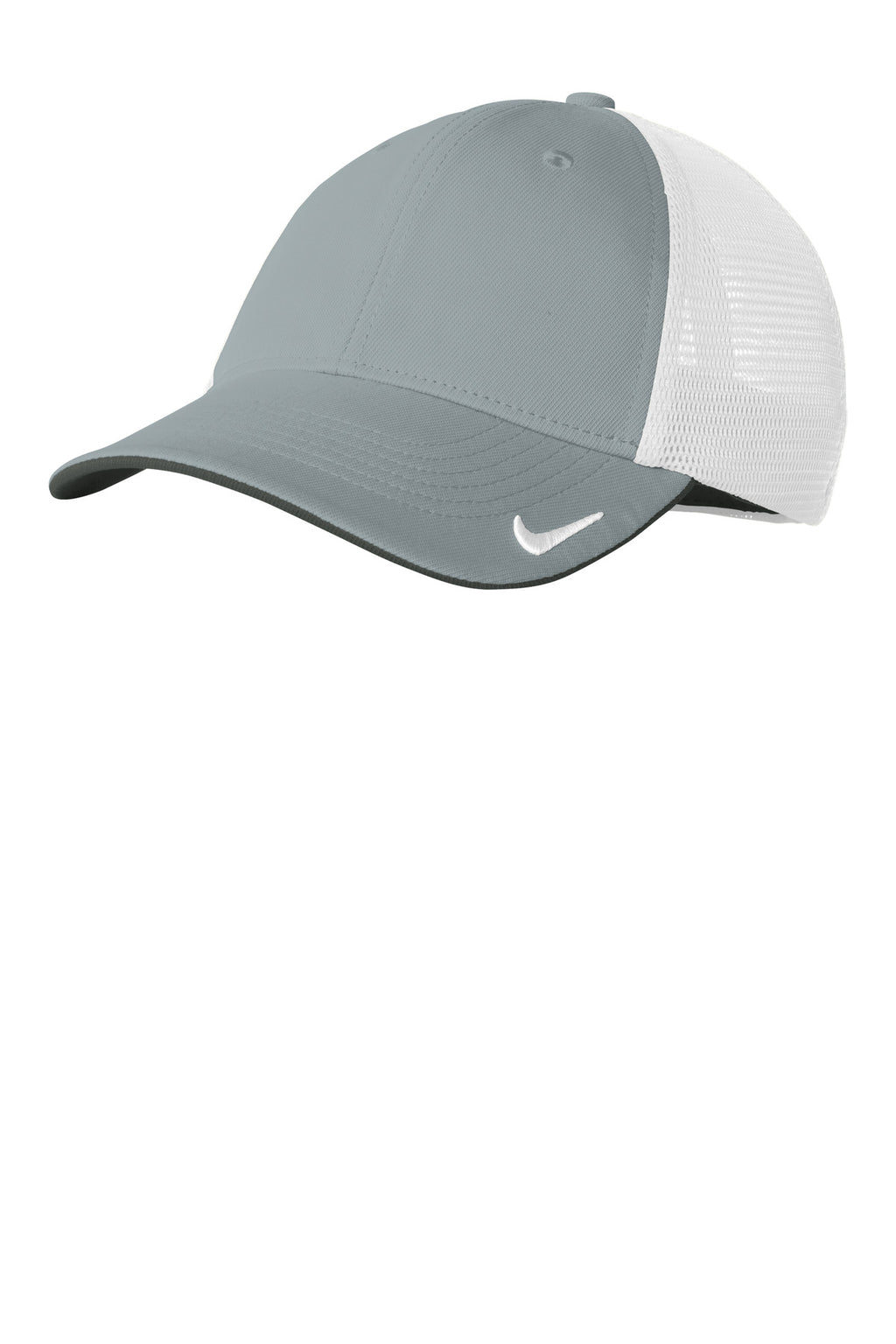 Custom Cool Grey/ White Stretch-to-Fit Mesh Back Cap NKFB6448, personalized by SanCanDo Swag in Argyle, TX