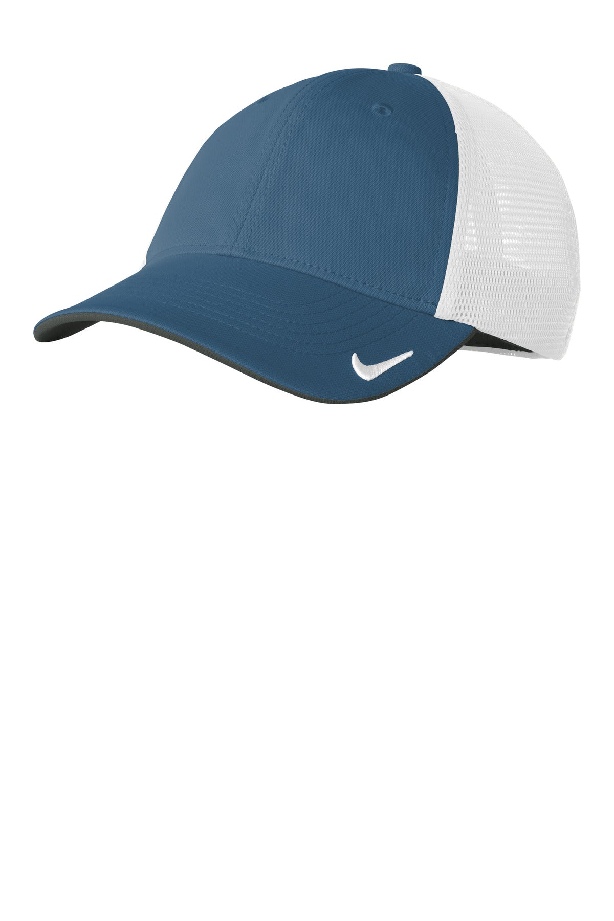 Custom Navy/ White Stretch-to-Fit Mesh Back Cap NKFB6448, personalized by SanCanDo Swag in Argyle, TX