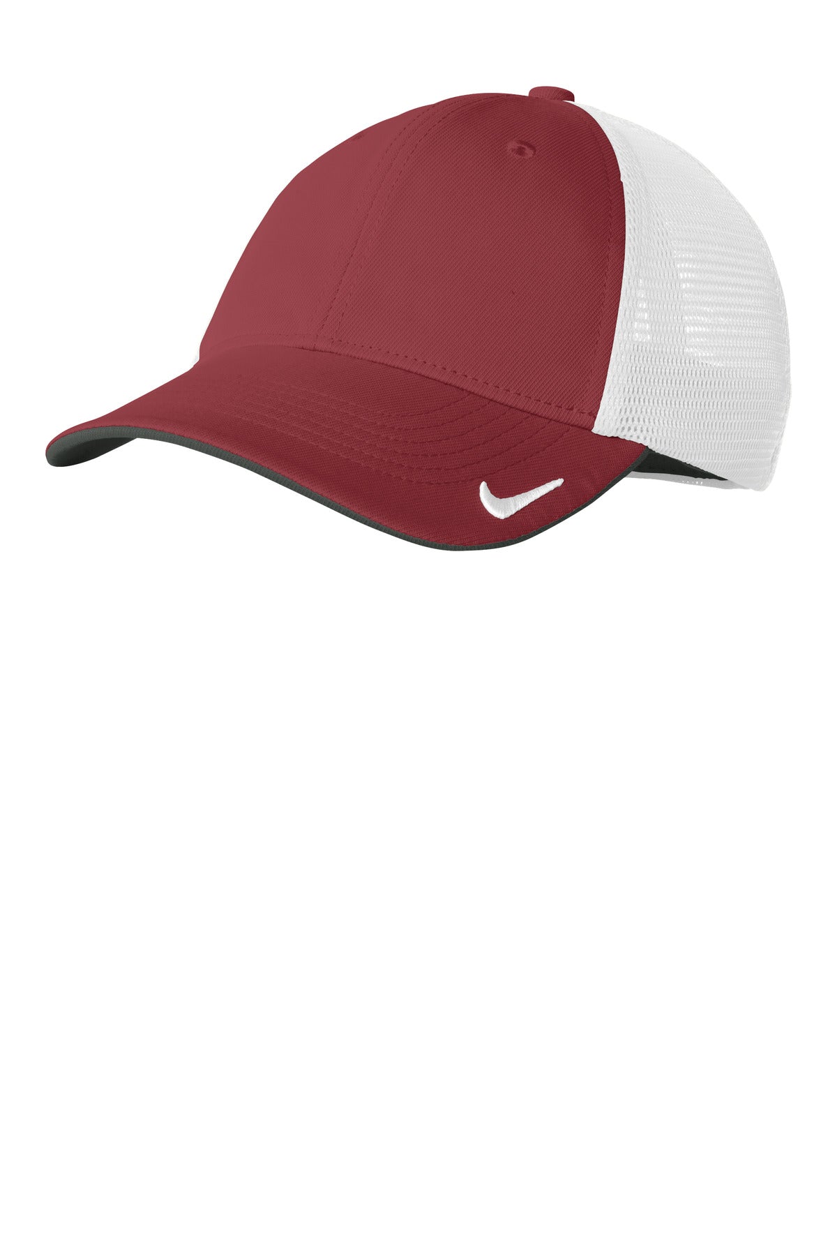 Custom Team Red/ White Stretch-to-Fit Mesh Back Cap NKFB6448, personalized by SanCanDo Swag in Argyle, TX