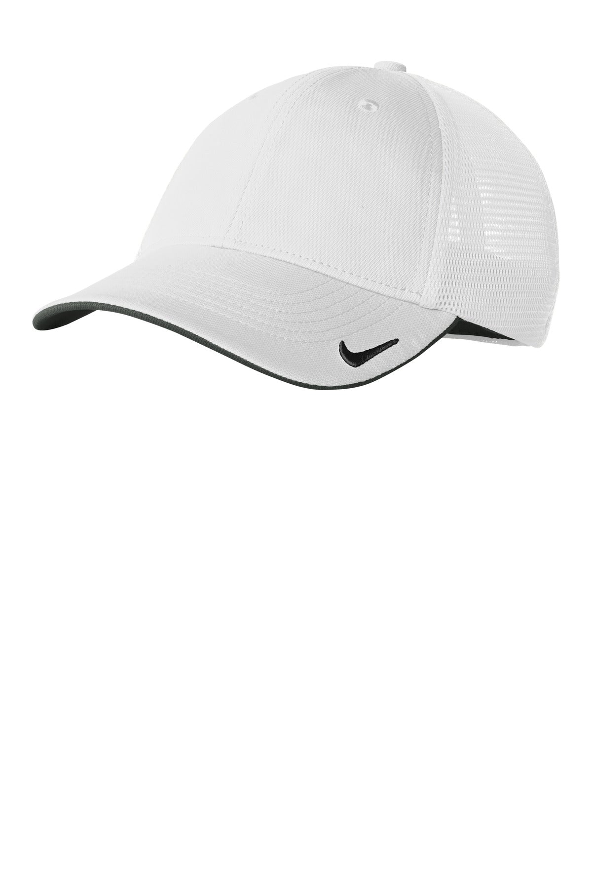 Custom White/ White Stretch-to-Fit Mesh Back Cap NKFB6448, personalized by SanCanDo Swag in Argyle, TX
