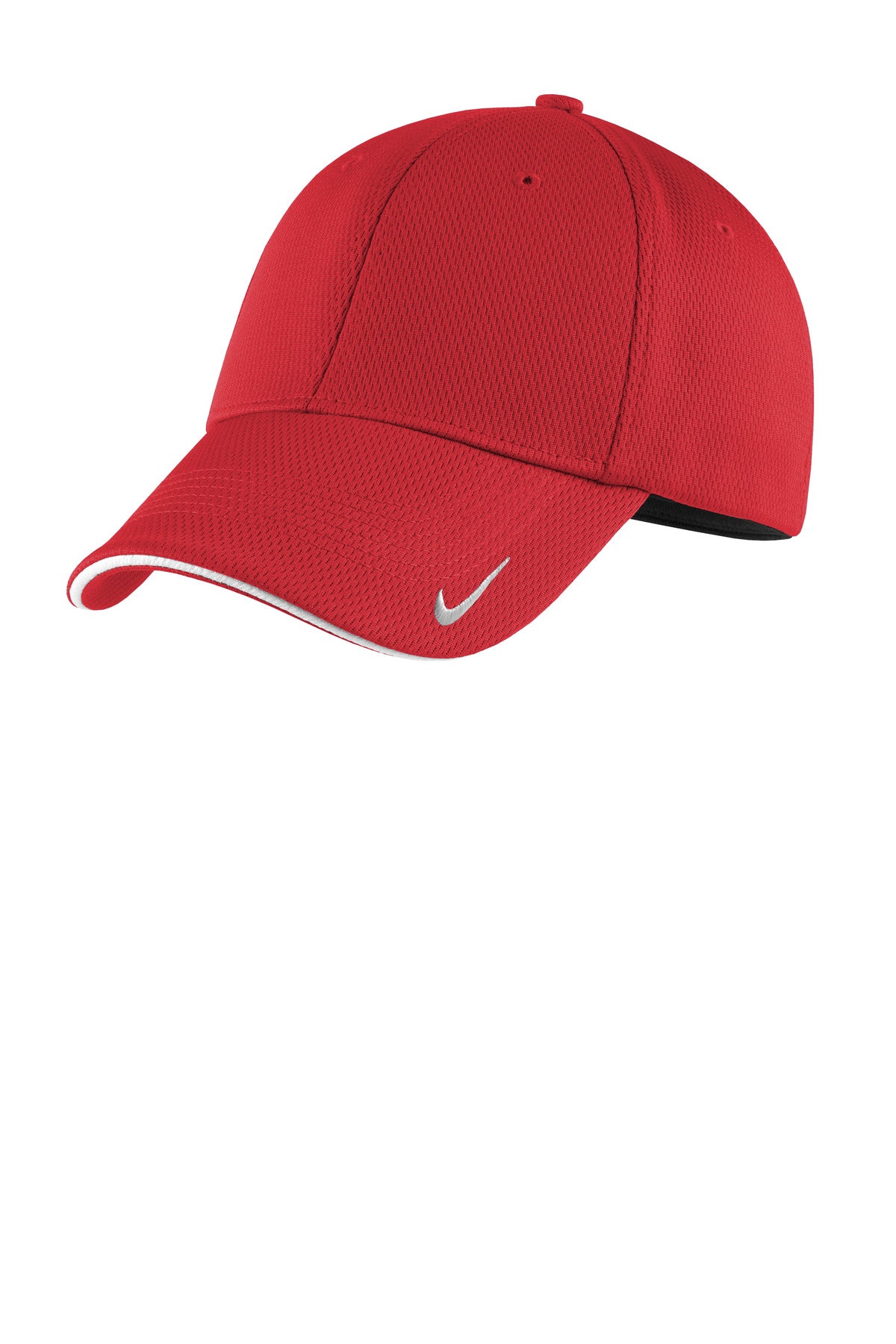 Custom University Red/ White Dri-FIT Stretch Mesh Sandwich Bill Cap NKFD9718, personalized by SanCanDo Swag in Argyle, TX