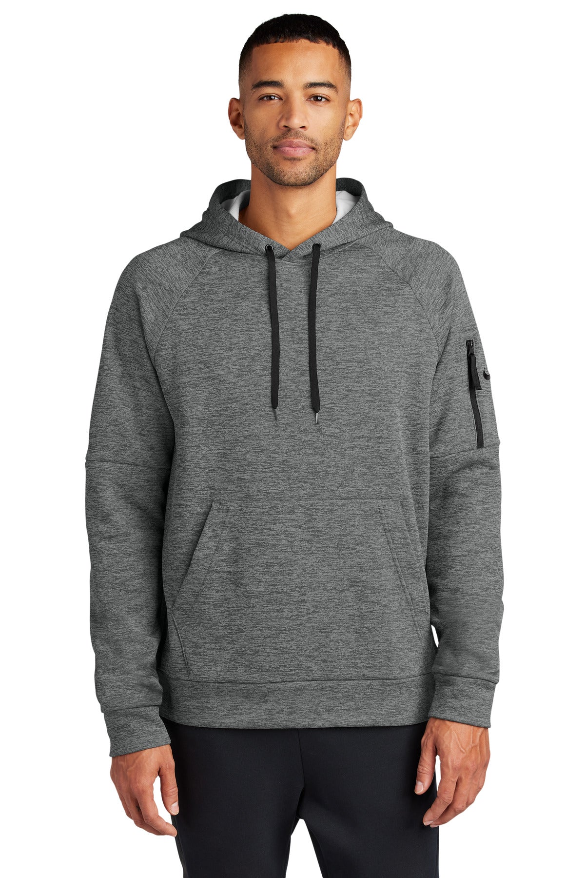 Custom Charcoal Heather Therma-FIT Pocket Pullover Fleece Hoodie NKFD9735, personalized by SanCanDo Swag in Argyle, TX