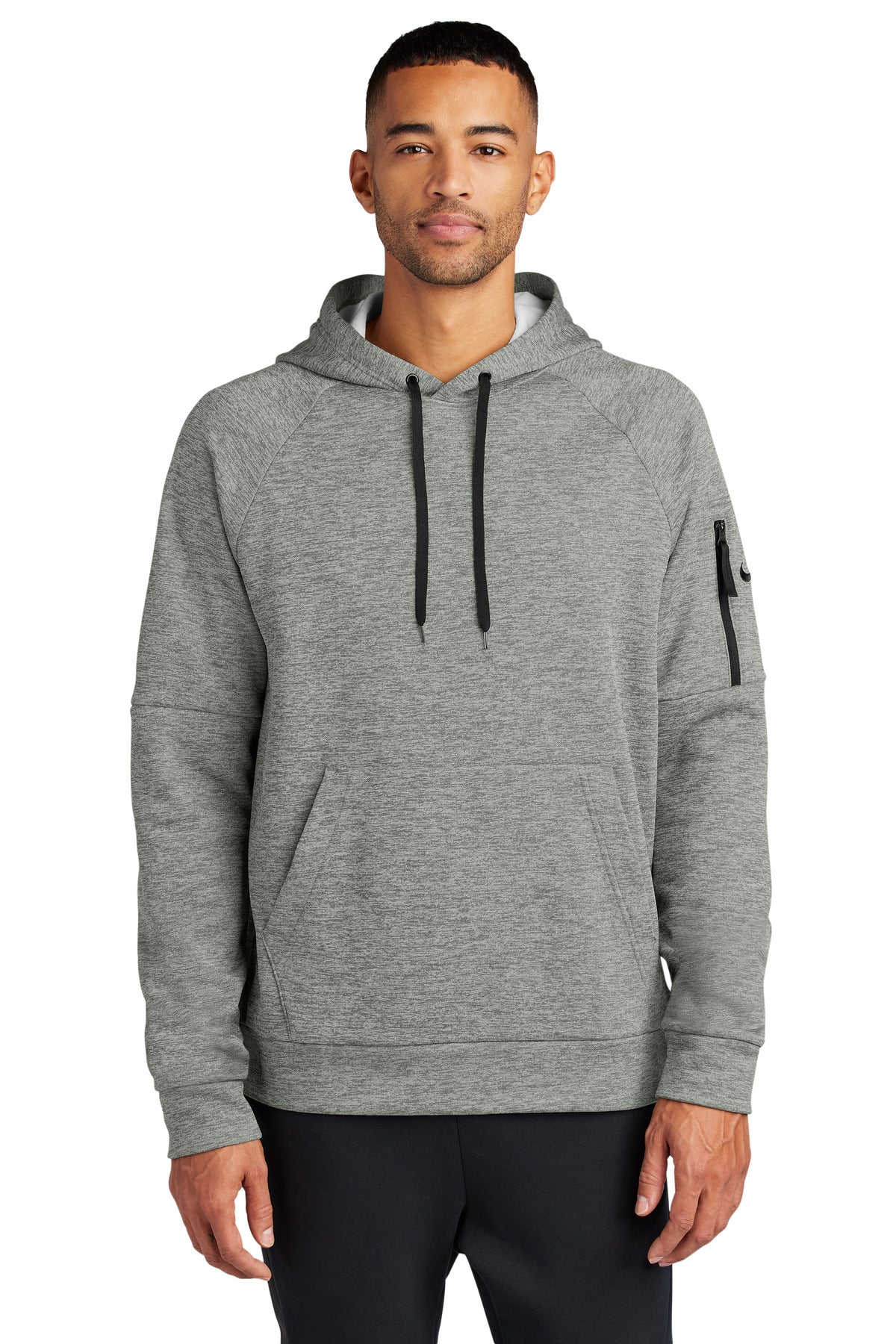Custom Dark Grey Heather Therma-FIT Pocket Pullover Fleece Hoodie NKFD9735, personalized by SanCanDo Swag in Argyle, TX