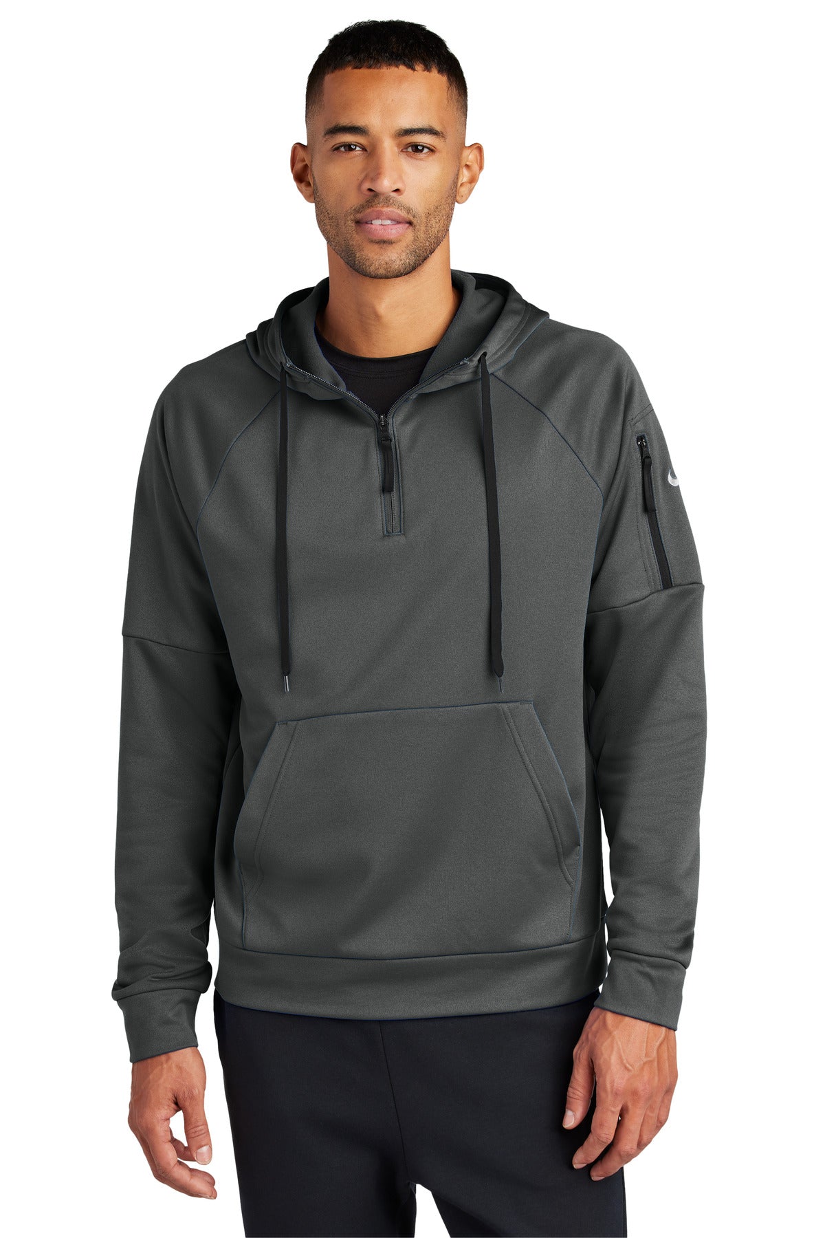 Custom Anthracite Therma-FIT Pocket 1/4-Zip Fleece Hoodie NKFD9742, personalized by SanCanDo Swag in Argyle, TX