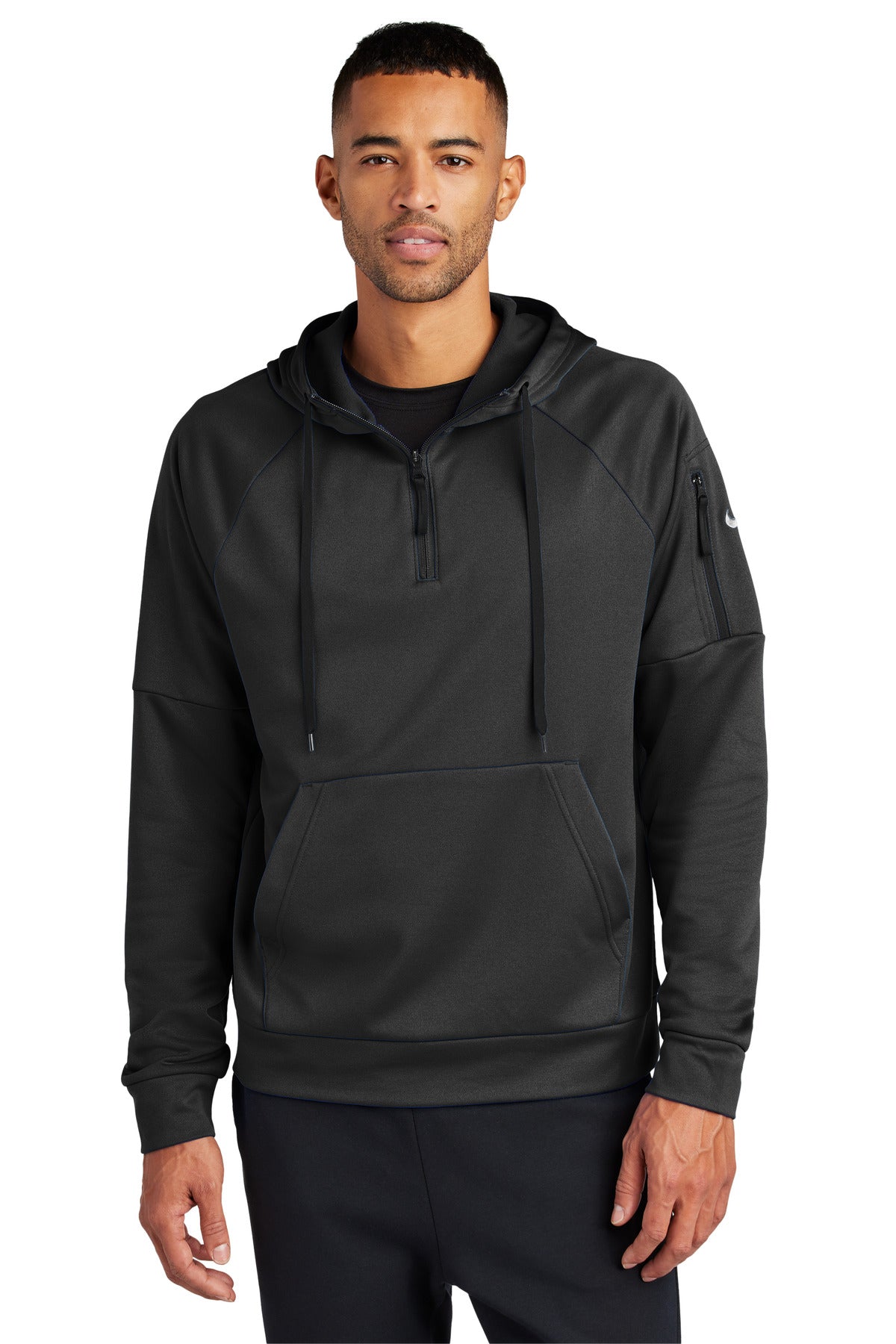 Custom Black Therma-FIT Pocket 1/4-Zip Fleece Hoodie NKFD9742, personalized by SanCanDo Swag in Argyle, TX