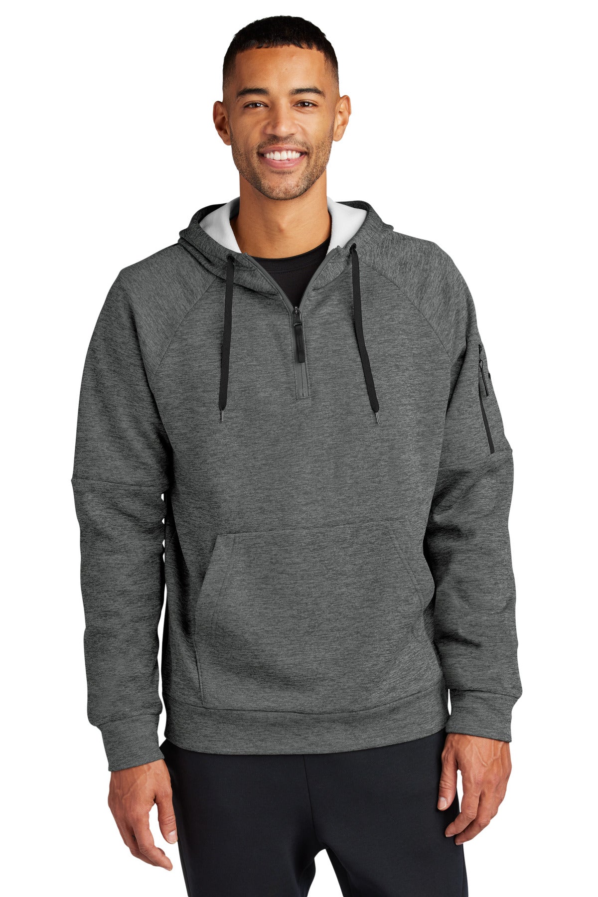 Custom Charcoal Heather Therma-FIT Pocket 1/4-Zip Fleece Hoodie NKFD9742, personalized by SanCanDo Swag in Argyle, TX